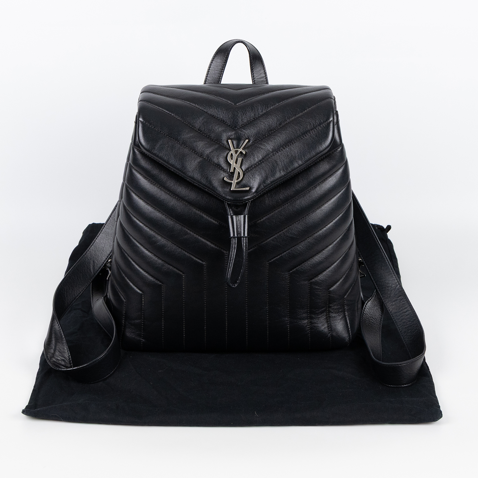 聖羅蘭 YSL SAINT LAURENT LouLou 後背包 中型 銀色五金 487219DV726 黑LOULOU後背包 防塵袋