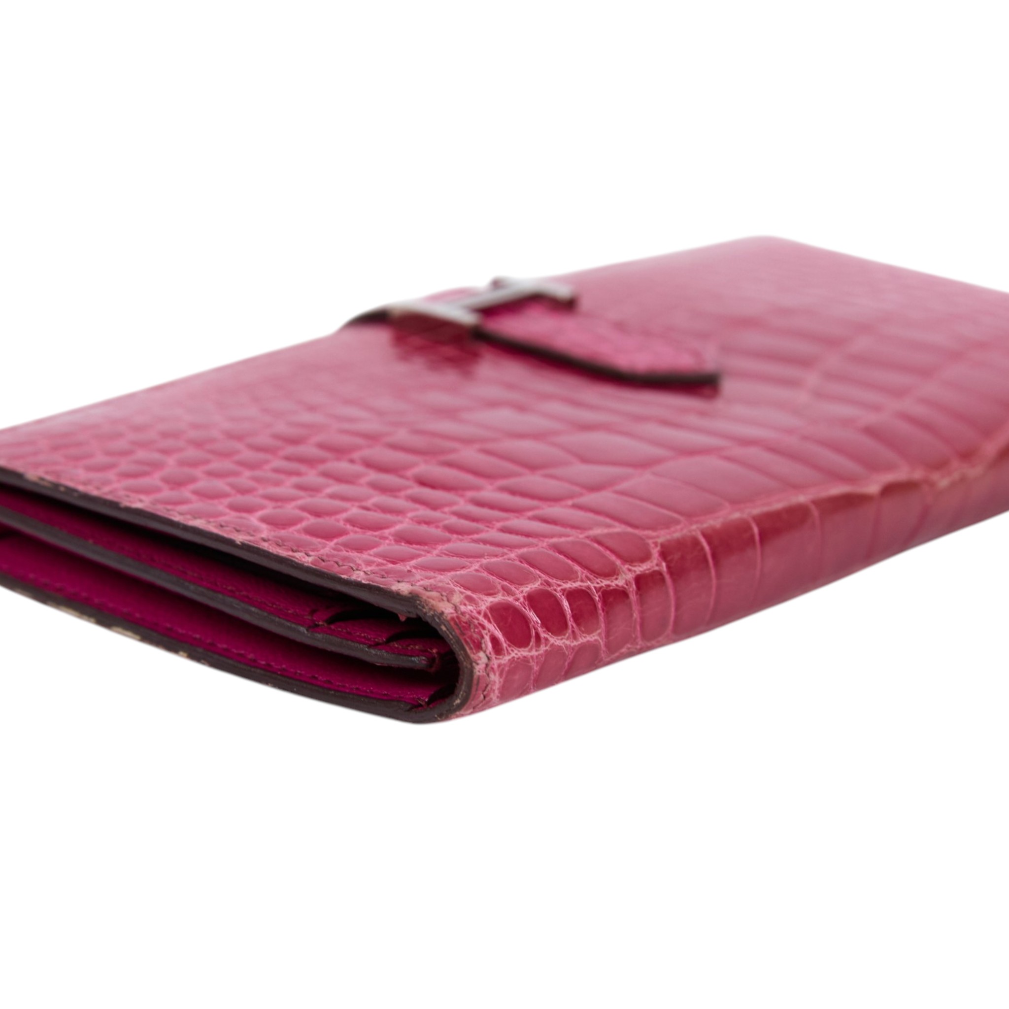 愛馬仕 Hermes Bearn Soufflet 長夾 銀色五金 桃紅色 H047208CK5J /口M刻 FUCHSIA鱷魚皮BEARN長夾 原廠盒子