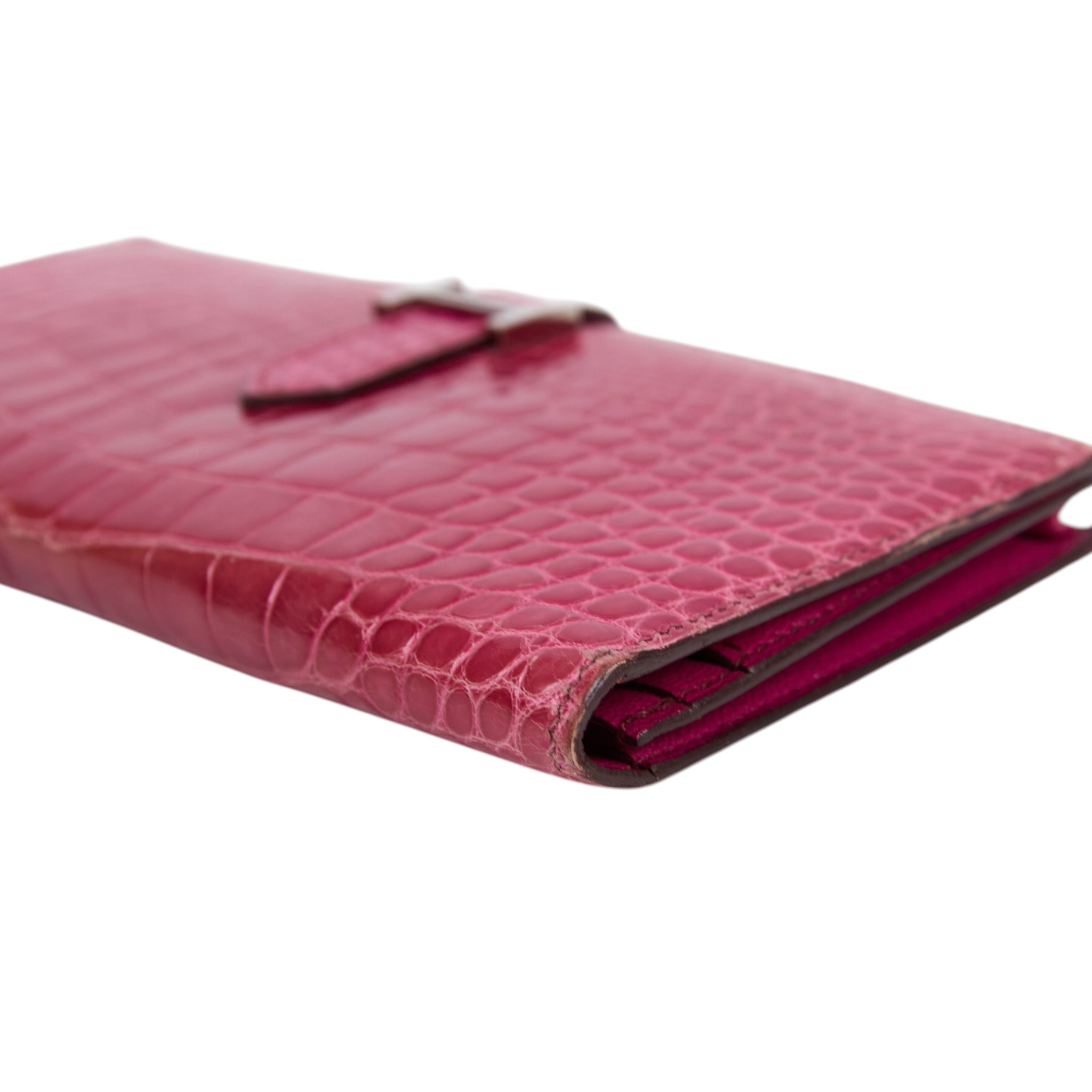 愛馬仕 Hermes Bearn Soufflet 長夾 銀色五金 桃紅色 H047208CK5J /口M刻 FUCHSIA鱷魚皮BEARN長夾 原廠盒子