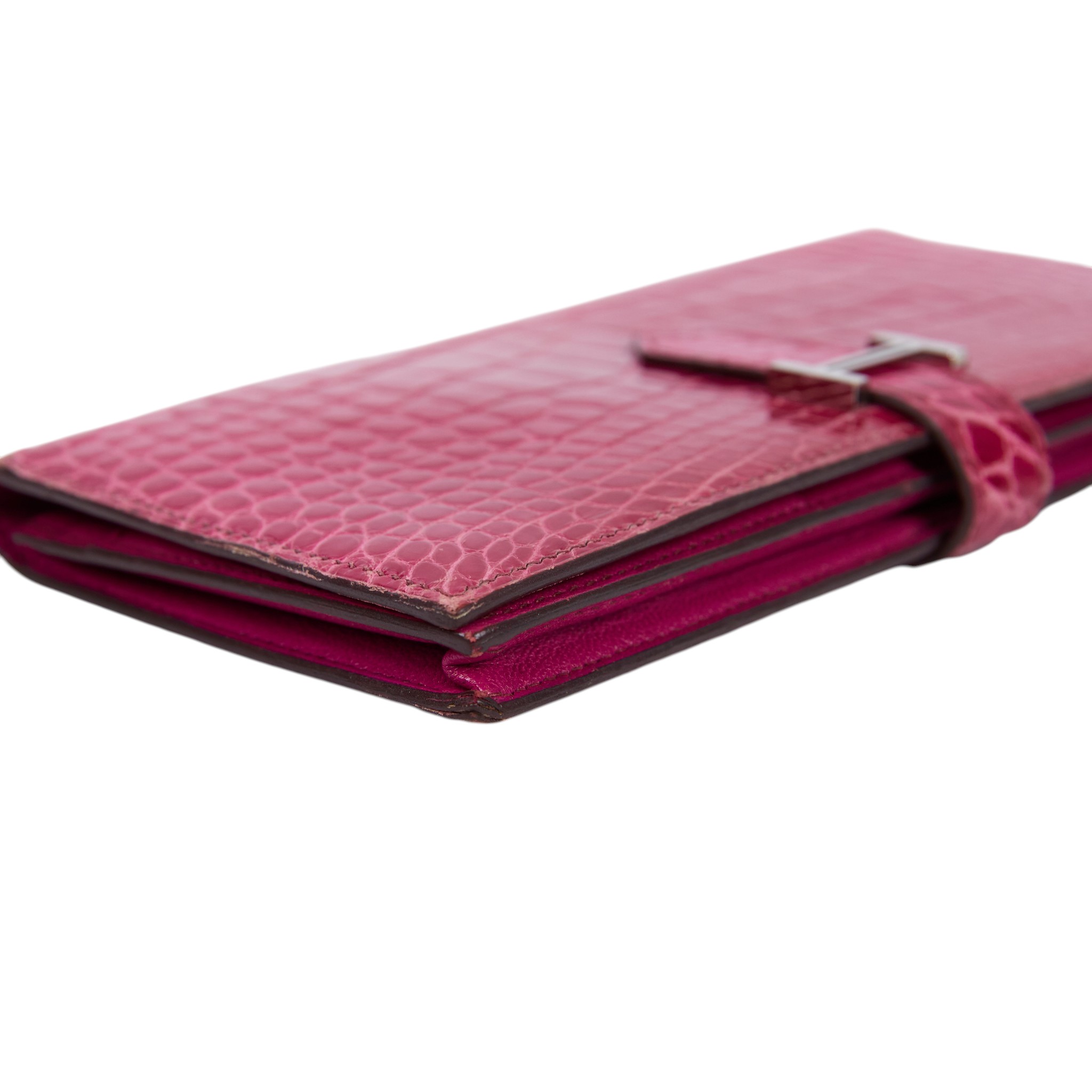 愛馬仕 Hermes Bearn Soufflet 長夾 銀色五金 桃紅色 H047208CK5J /口M刻 FUCHSIA鱷魚皮BEARN長夾 原廠盒子