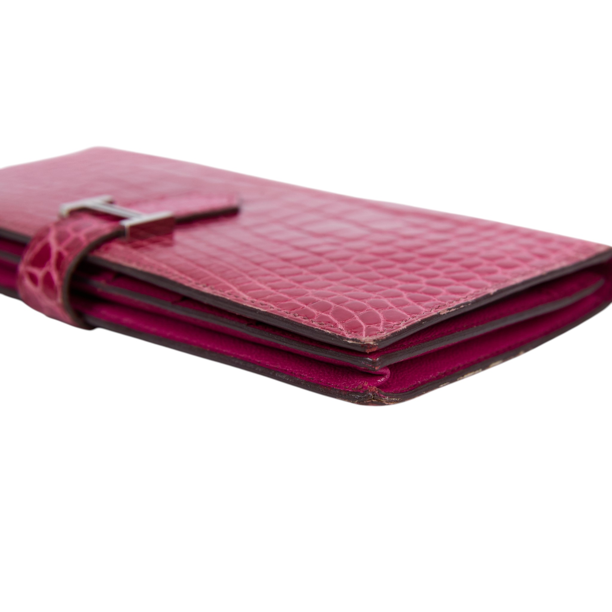 愛馬仕 Hermes Bearn Soufflet 長夾 銀色五金 桃紅色 H047208CK5J /口M刻 FUCHSIA鱷魚皮BEARN長夾 原廠盒子