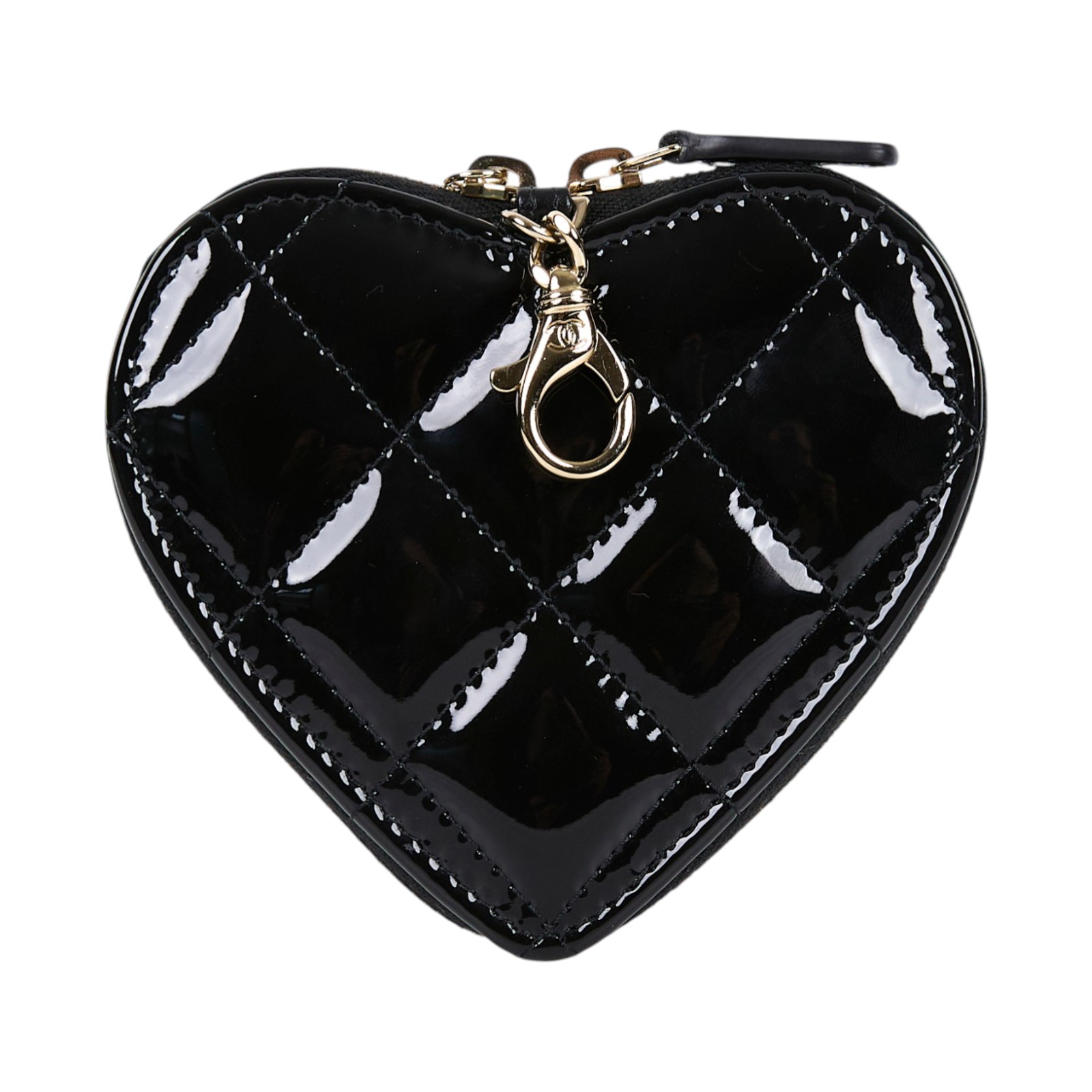 香奈兒 CHANEL CC LOGO 漆面 零錢包 錢包 掛飾  晶片款 黑漆皮愛心零錢包 原廠盒子/防塵袋