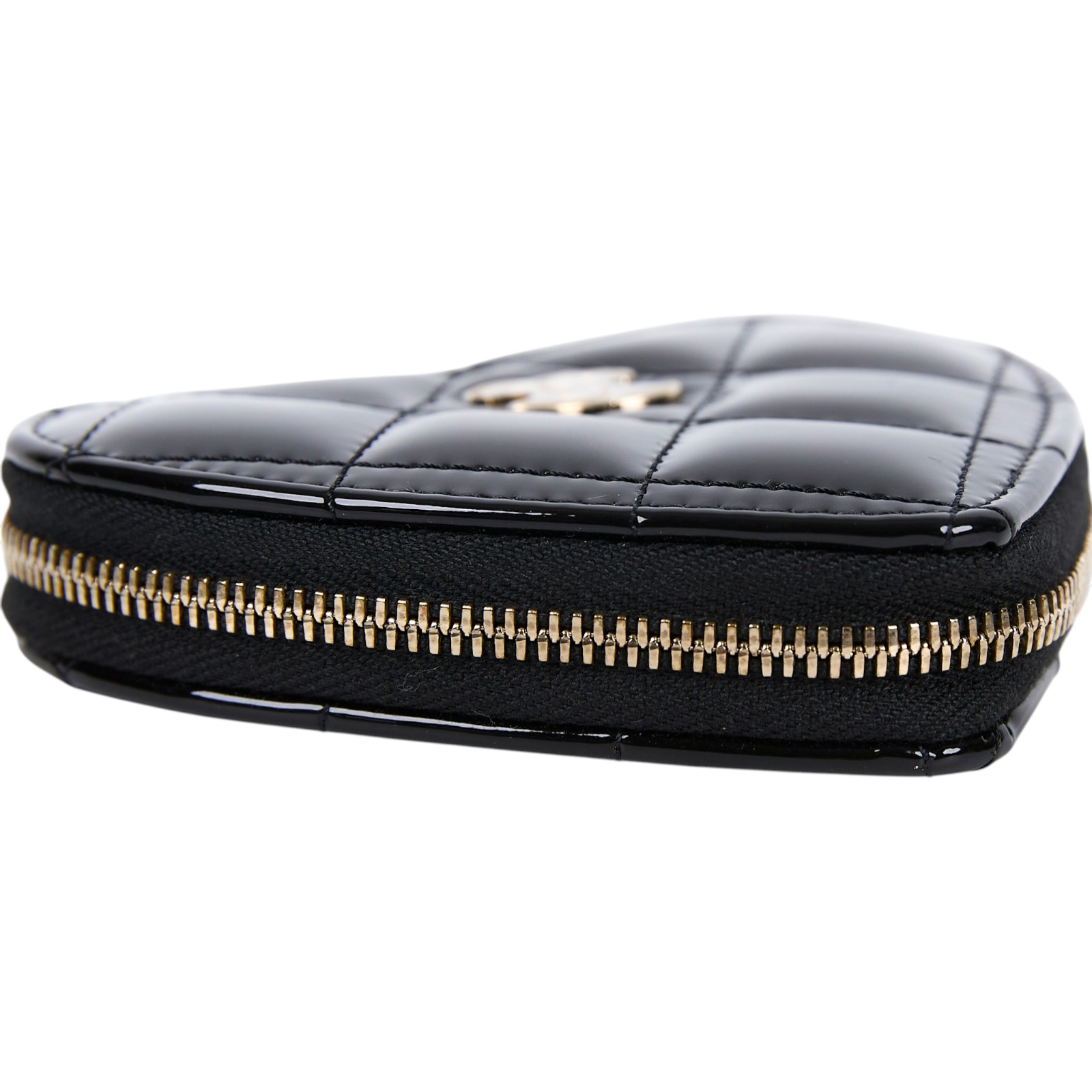 香奈兒 CHANEL CC LOGO 漆面 零錢包 錢包 掛飾  晶片款 黑漆皮愛心零錢包 原廠盒子/防塵袋