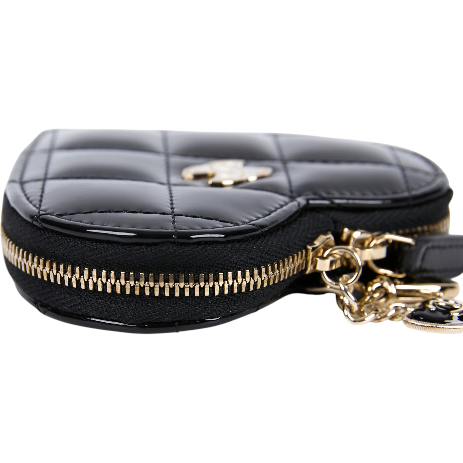 香奈兒 CHANEL CC LOGO 漆面 零錢包 錢包 掛飾  晶片款 黑漆皮愛心零錢包 原廠盒子/防塵袋