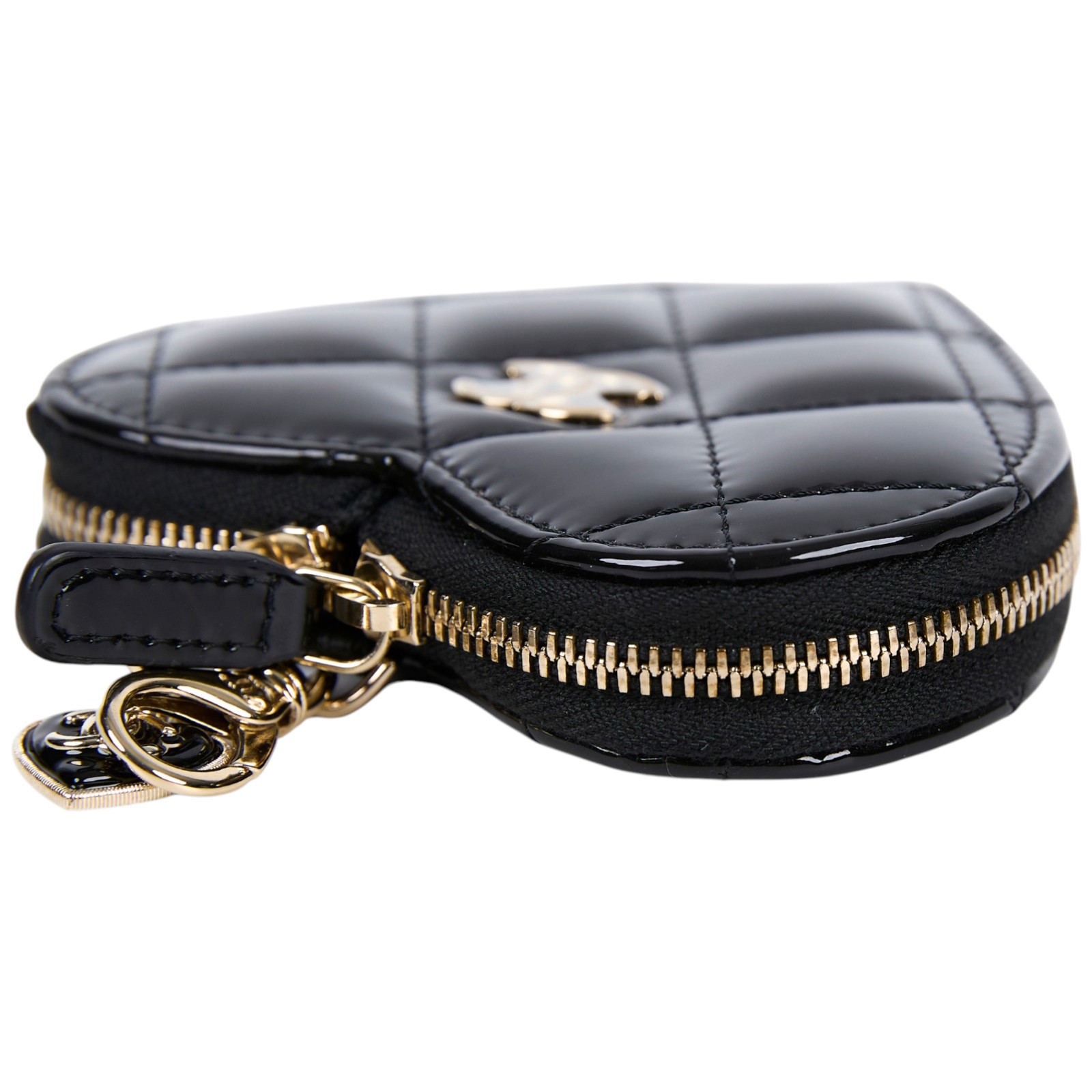 香奈兒 CHANEL CC LOGO 漆面 零錢包 錢包 掛飾  晶片款 黑漆皮愛心零錢包 原廠盒子/防塵袋