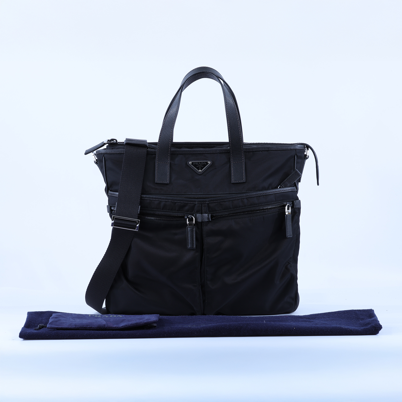 普拉達 PRADA Re-Nylon 公事包 2VG860_2DMH 黑尼龍公事包 防塵袋/背帶