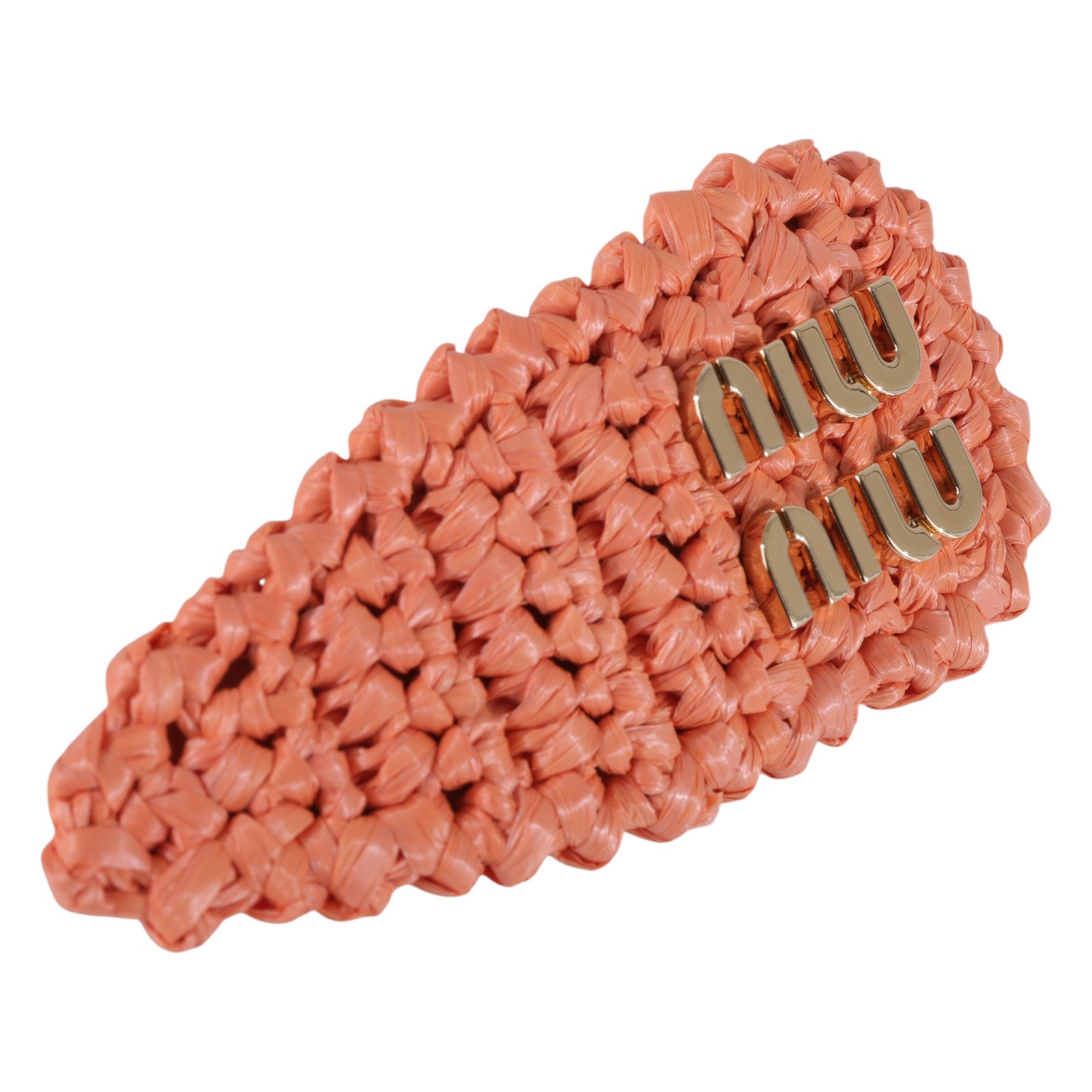 繆繆 MIU MIU 拉菲草 髮夾 5IF092_2F73 橘編織髮夾 原廠盒子