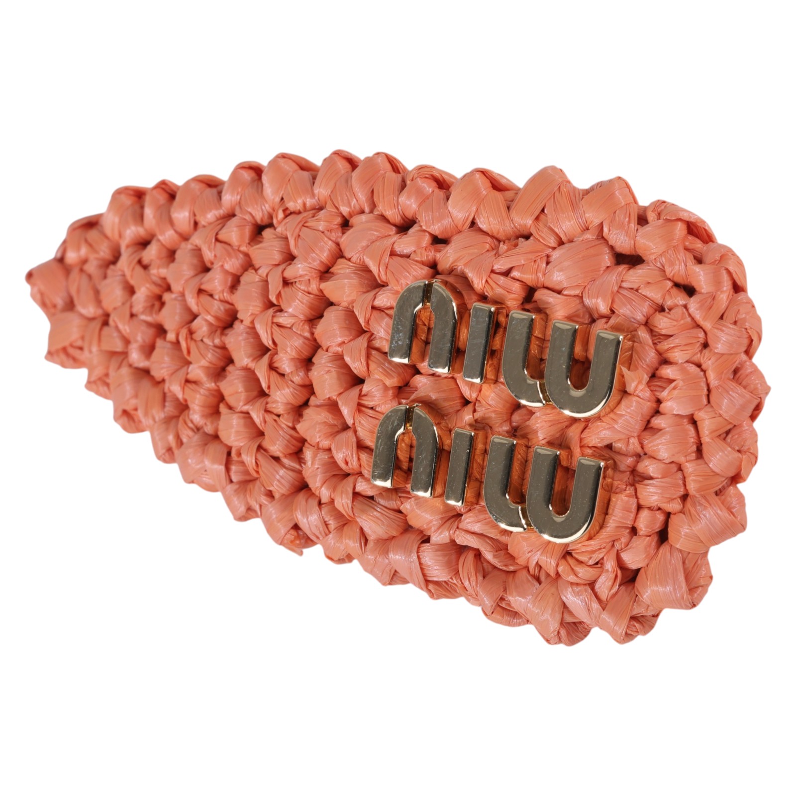 繆繆 MIU MIU 拉菲草 髮夾 5IF092_2F73 橘編織髮夾 原廠盒子