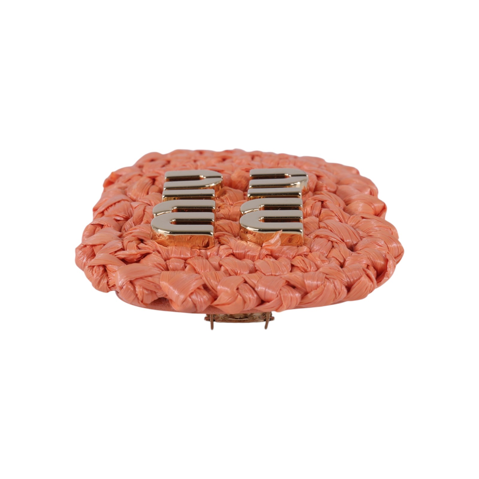 繆繆 MIU MIU 拉菲草 髮夾 5IF092_2F73 橘編織髮夾 原廠盒子