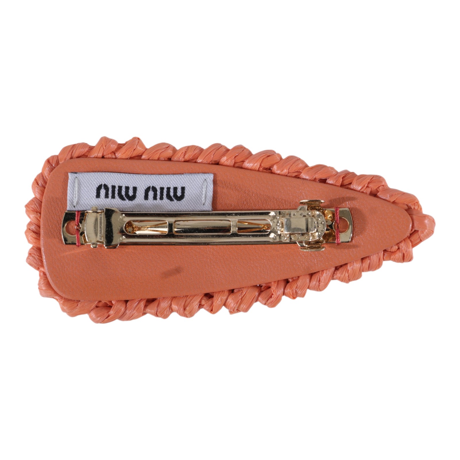 繆繆 MIU MIU 拉菲草 髮夾 5IF092_2F73 橘編織髮夾 原廠盒子