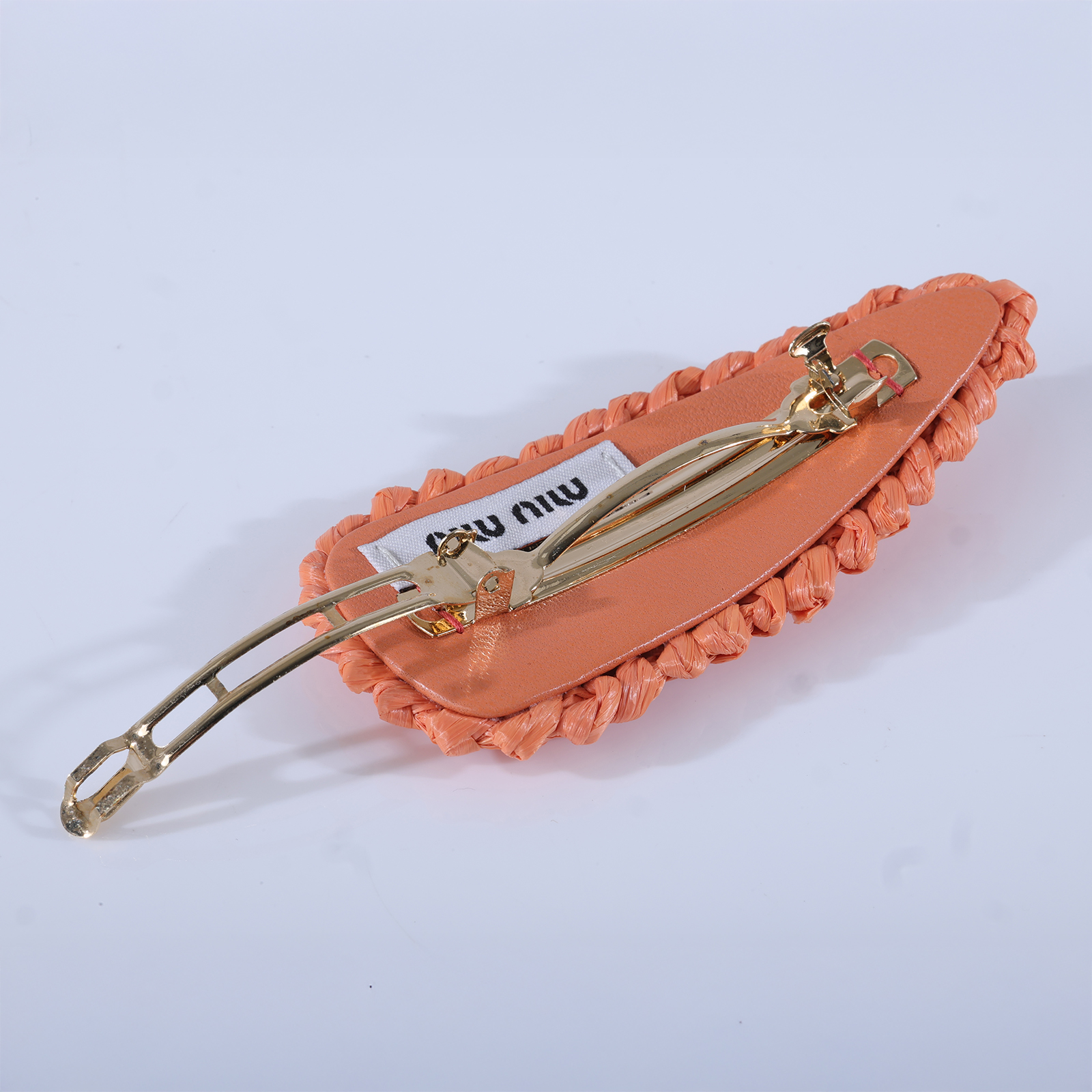 繆繆 MIU MIU 拉菲草 髮夾 5IF092_2F73 橘編織髮夾 原廠盒子