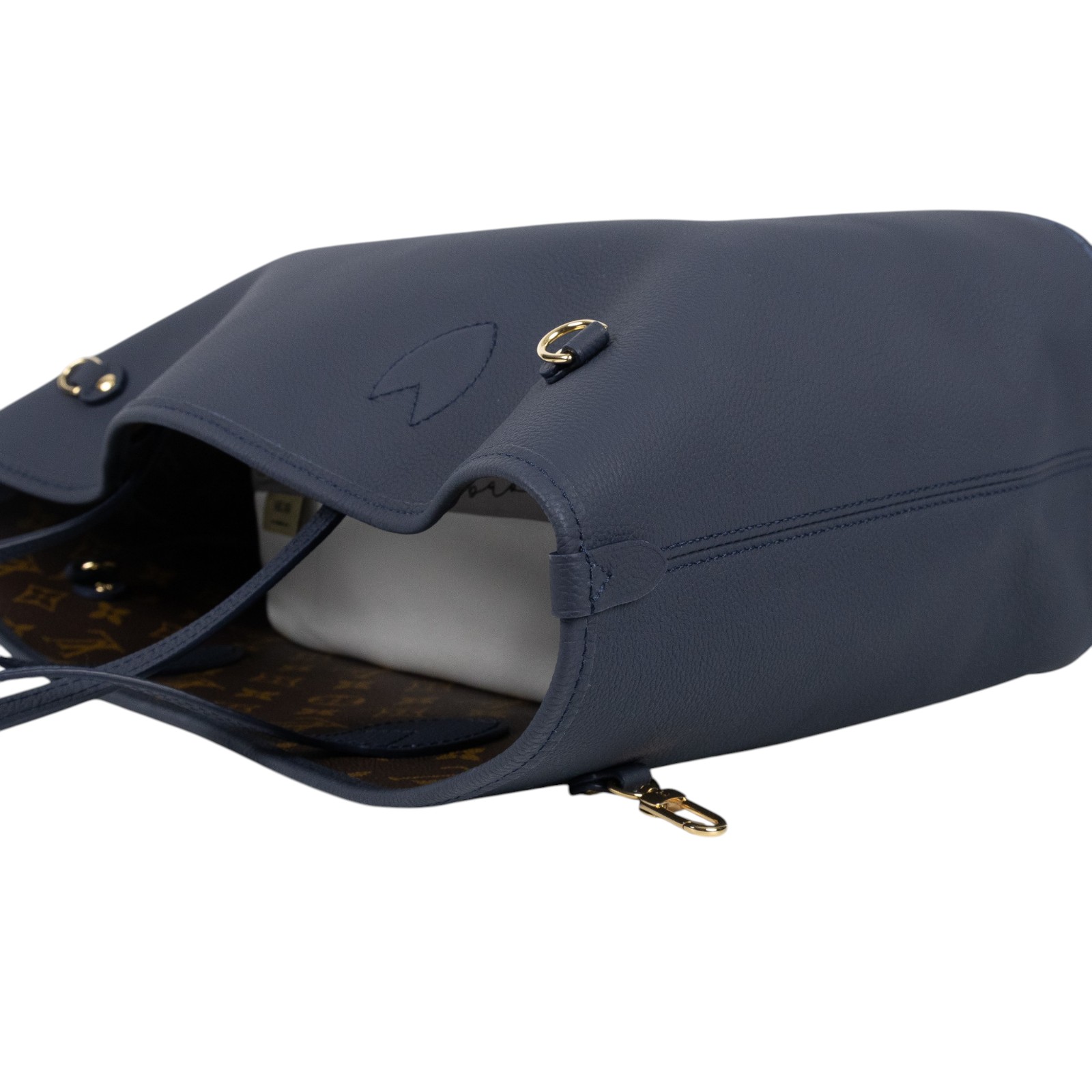 路易威登 LOUIS VUITTON Neverfull Inside Out MM 老花 牛皮 肩背包 雙面 海軍藍色 M14994 晶片款  防塵袋/內袋