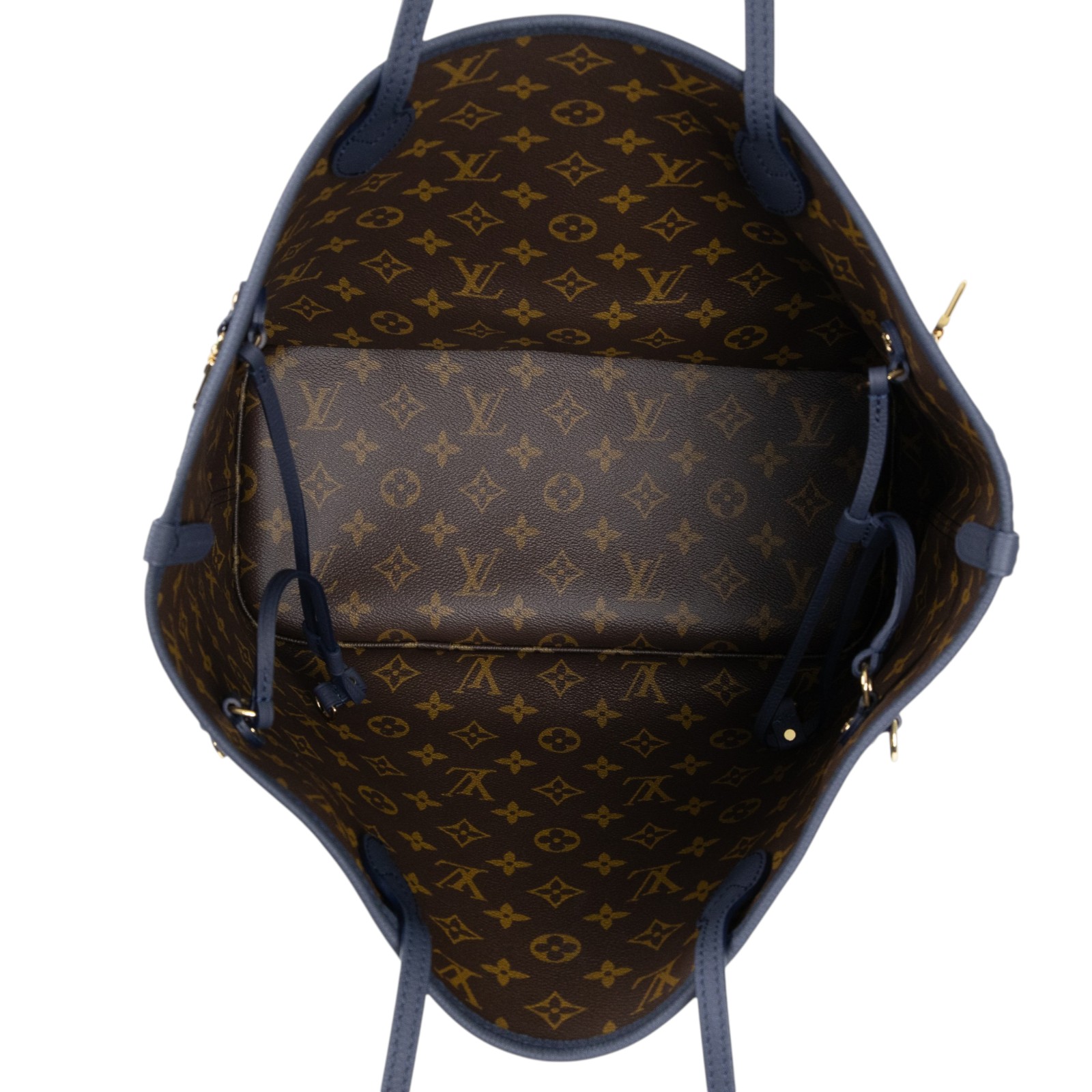路易威登 LOUIS VUITTON Neverfull Inside Out MM 老花 牛皮 肩背包 雙面 海軍藍色 M14994 晶片款  防塵袋/內袋
