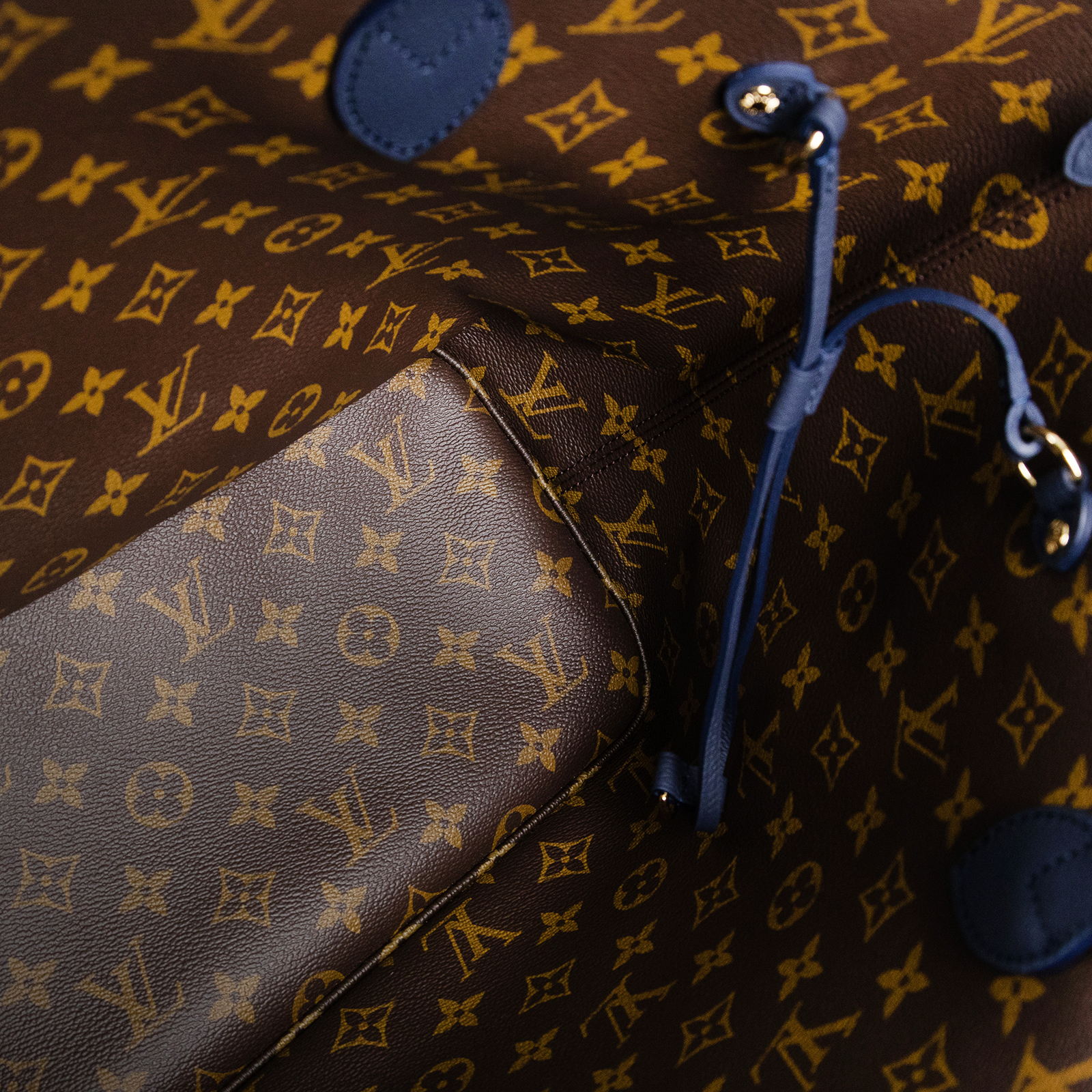 路易威登 LOUIS VUITTON Neverfull Inside Out MM 老花 牛皮 肩背包 雙面 海軍藍色 M14994 晶片款  防塵袋/內袋