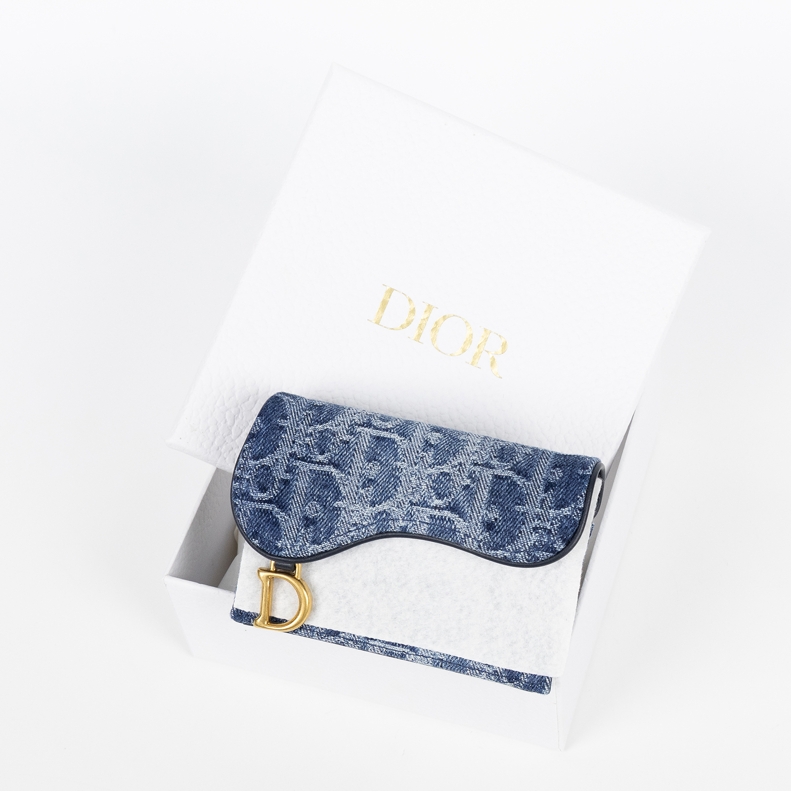 迪奧 CHRISTIAN DIOR Saddle 翻蓋卡片套 卡夾 丹寧 S5611CDCE 丹寧老花卡包 原廠盒子