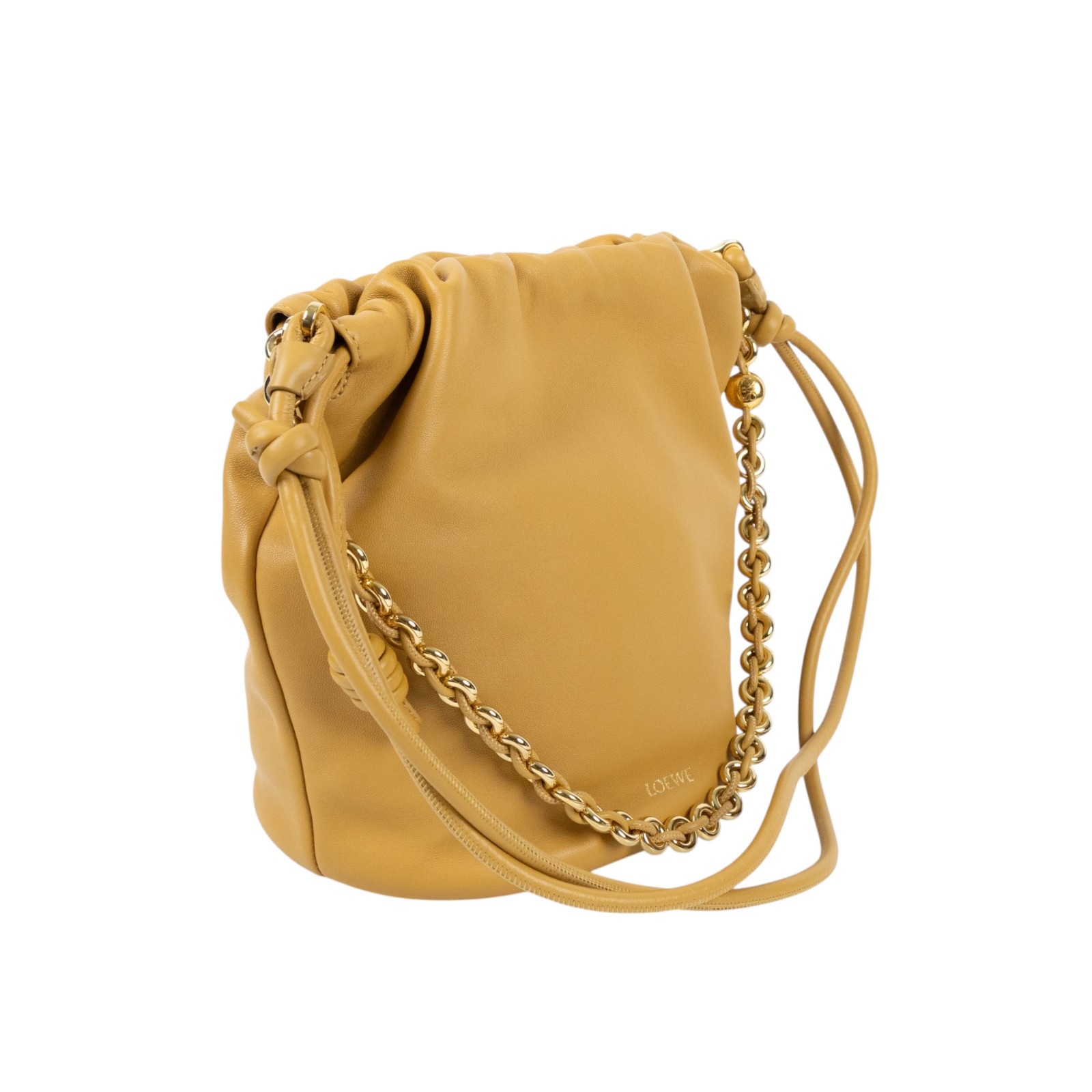 羅意威 LOEWE Flamenco Purse 水桶包 中型  米黃FLAMENCO PURSE 防塵袋/背帶/鍊帶/購買證明