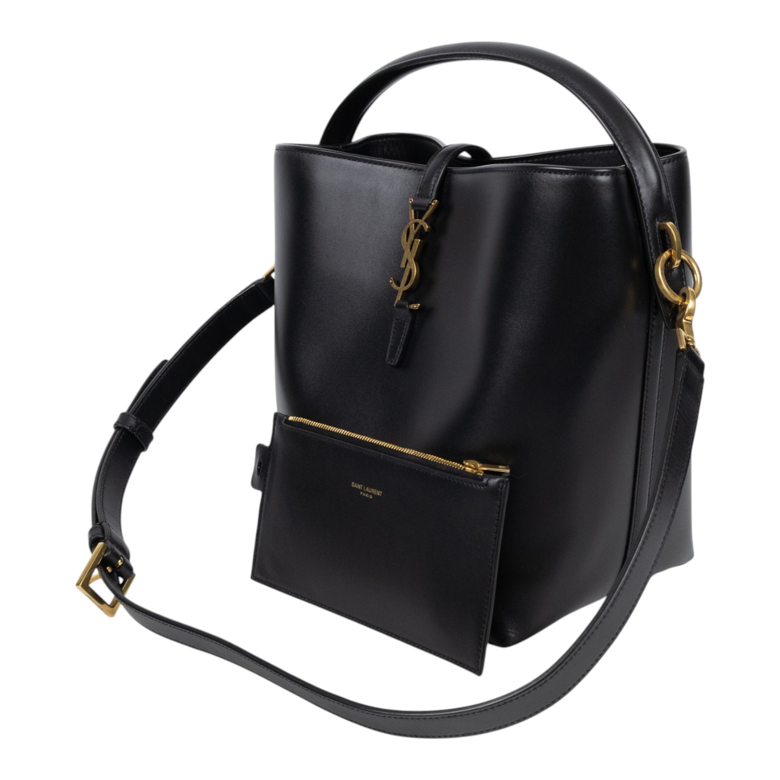 聖羅蘭 YSL SAINT LAURENT le 37 亮面皮革手袋 7428282R20W 黑金小牛皮LE 37二用水桶包 防塵袋/背帶