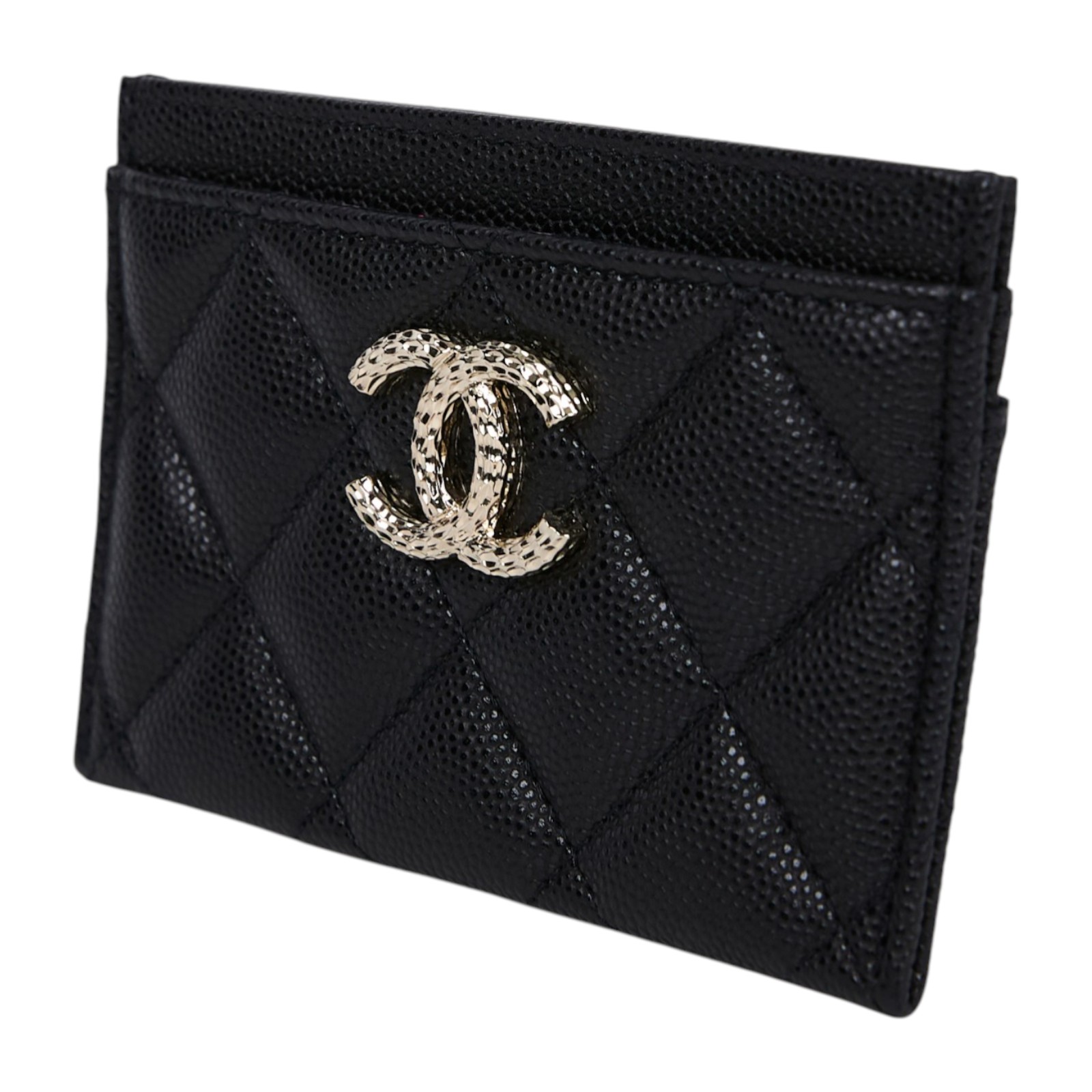 香奈兒 CHANEL CC Logo 卡夾 錢包  晶片款 黑荔枝雙C卡夾 原廠盒子/防塵袋