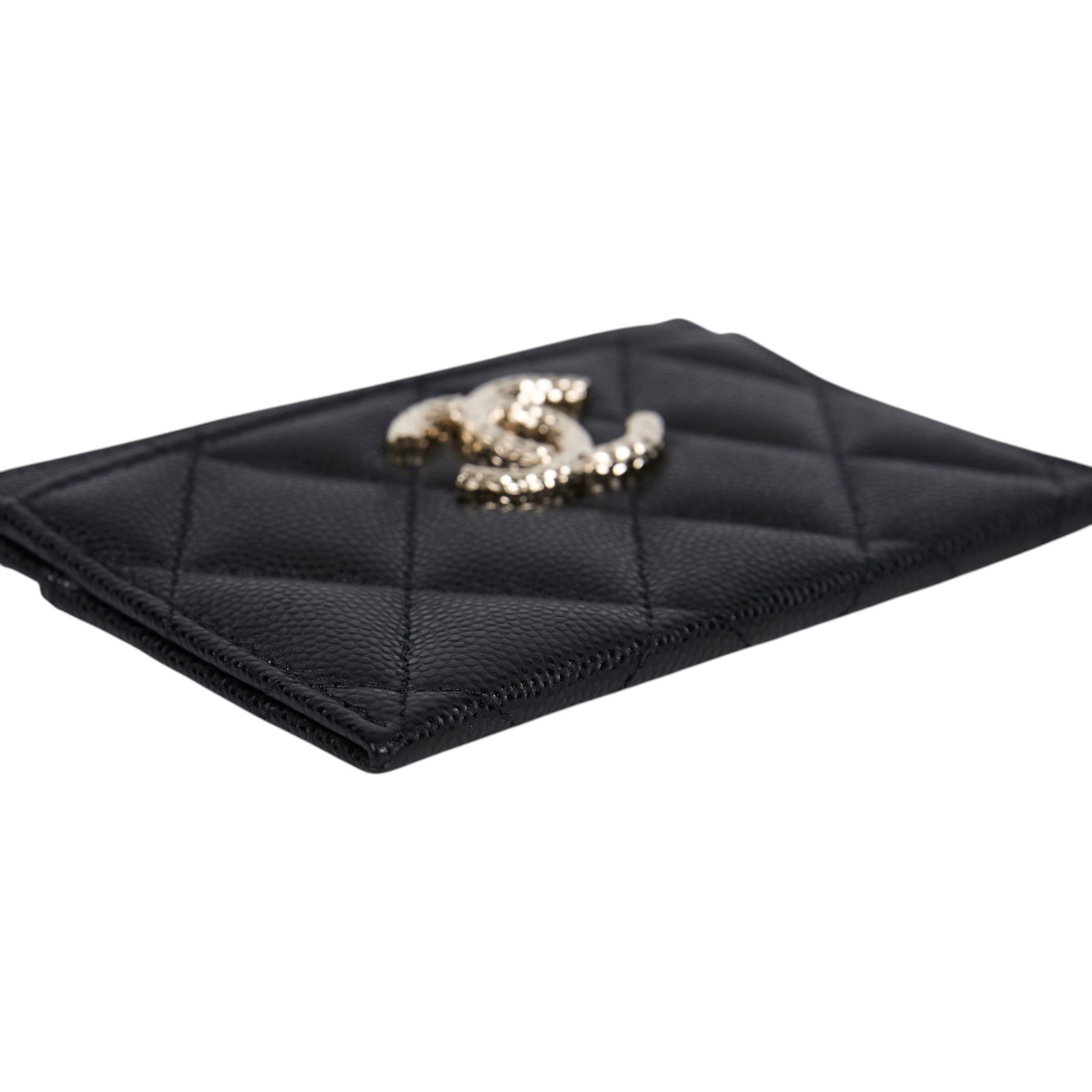 香奈兒 CHANEL CC Logo 卡夾 錢包  晶片款 黑荔枝雙C卡夾 原廠盒子/防塵袋