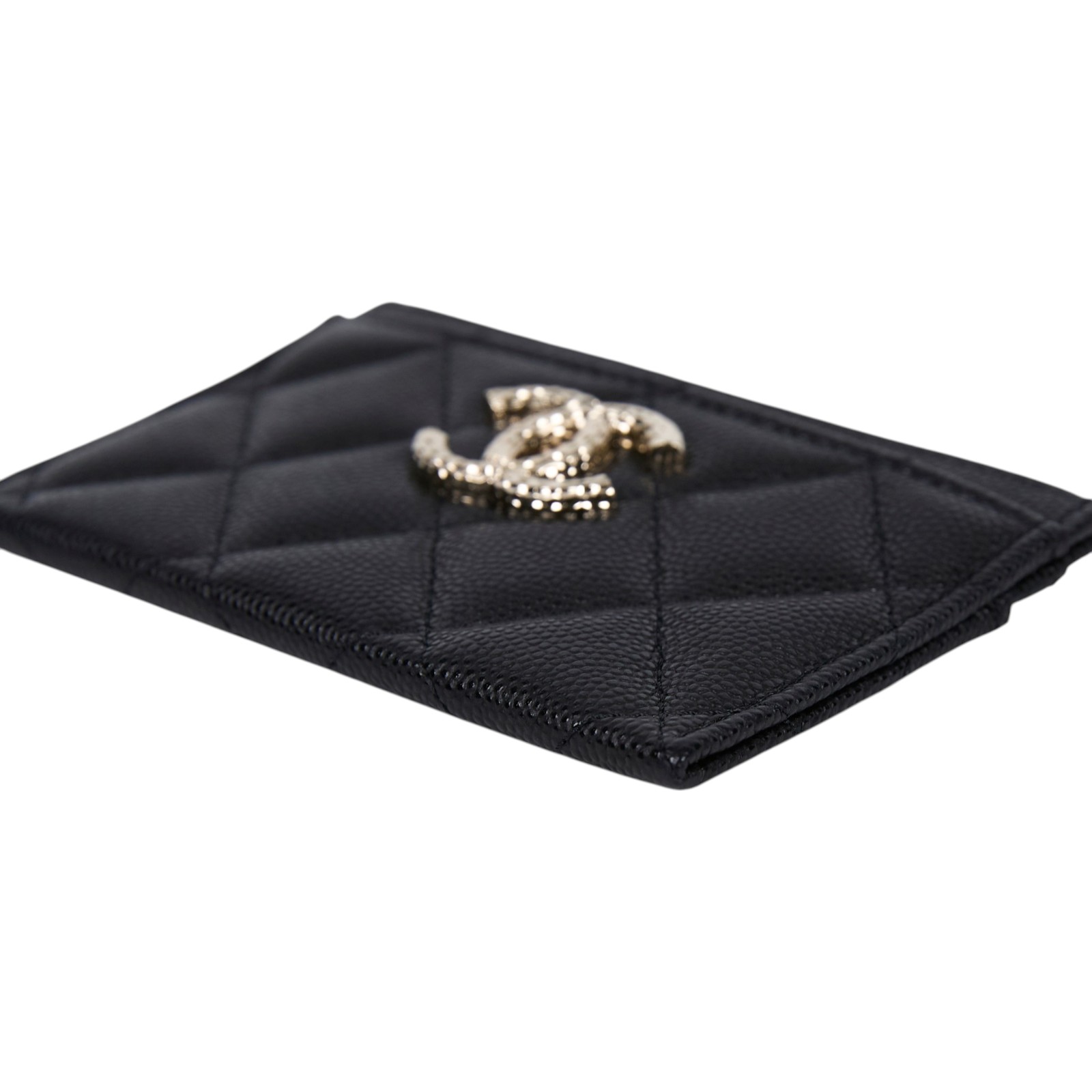 香奈兒 CHANEL CC Logo 卡夾 錢包  晶片款 黑荔枝雙C卡夾 原廠盒子/防塵袋