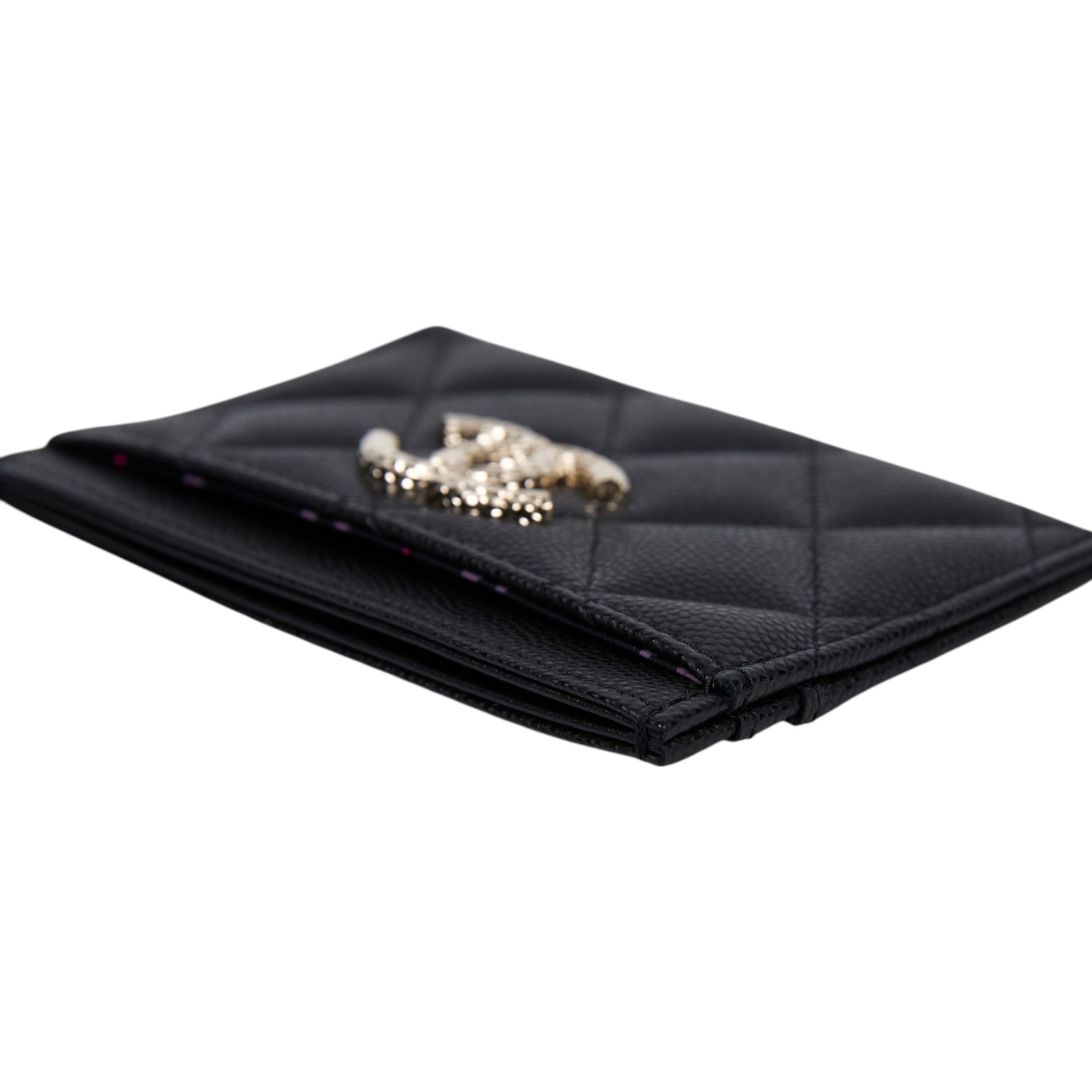 香奈兒 CHANEL CC Logo 卡夾 錢包  晶片款 黑荔枝雙C卡夾 原廠盒子/防塵袋