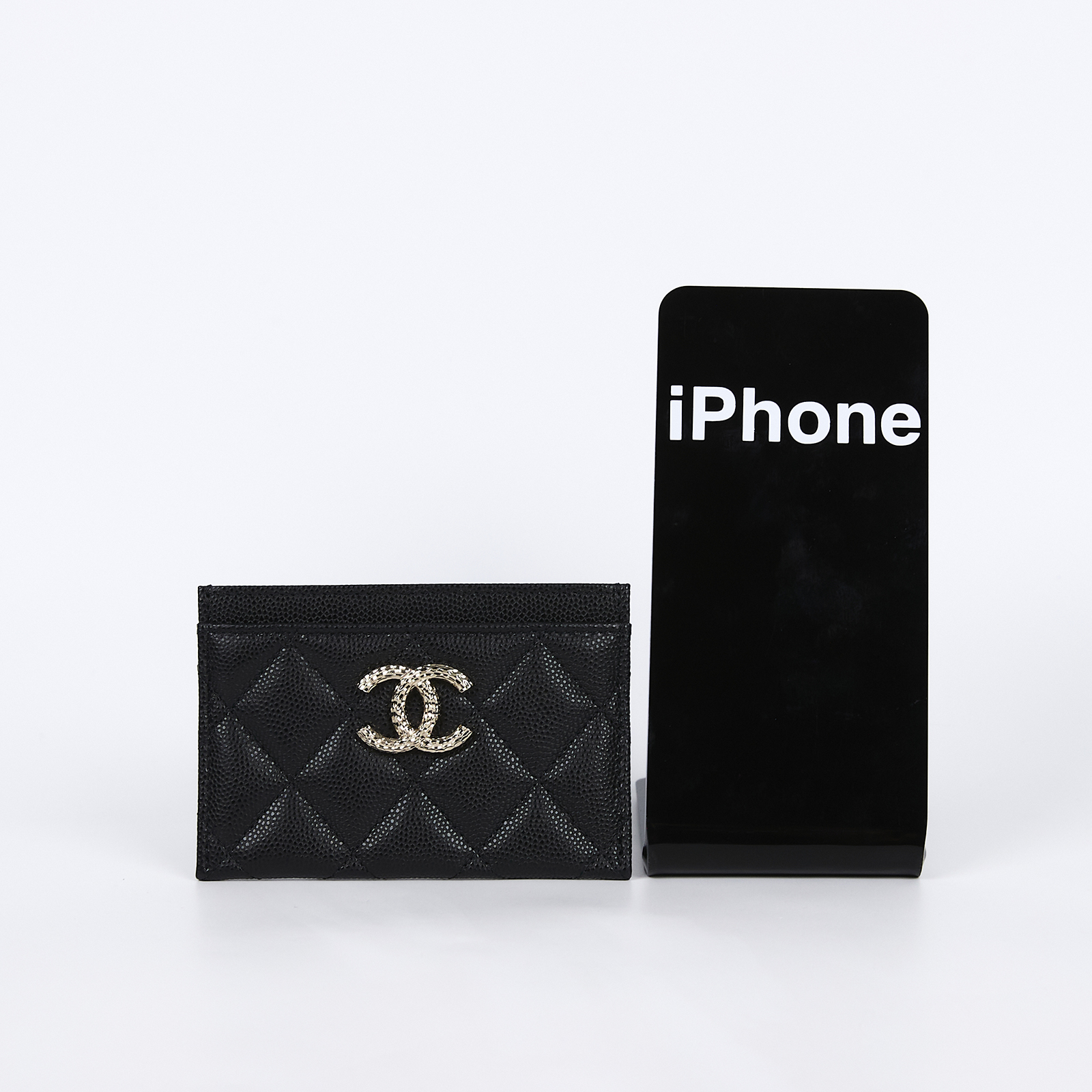 香奈兒 CHANEL CC Logo 卡夾 錢包  晶片款 黑荔枝雙C卡夾 原廠盒子/防塵袋