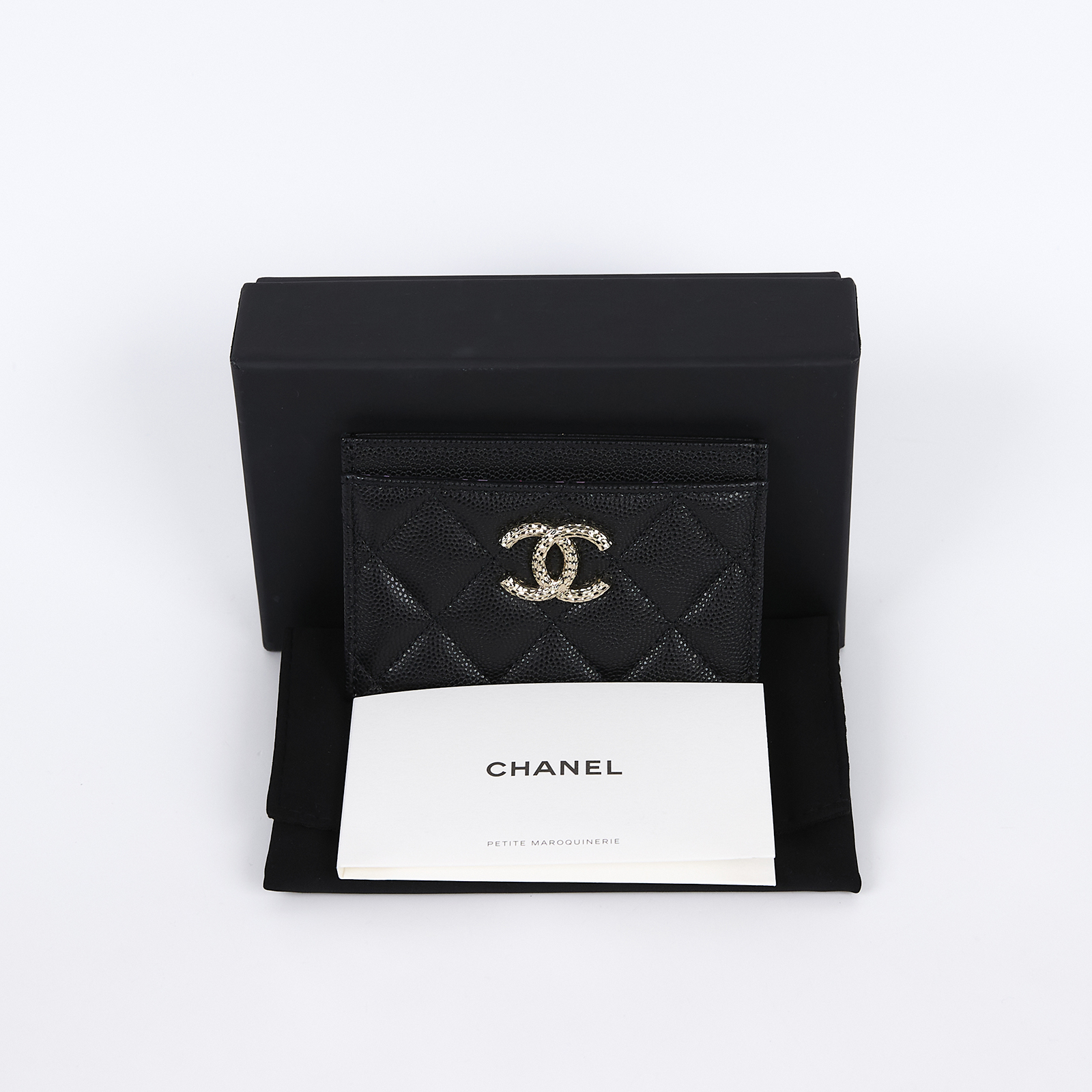 香奈兒 CHANEL CC Logo 卡夾 錢包  晶片款 黑荔枝雙C卡夾 原廠盒子/防塵袋