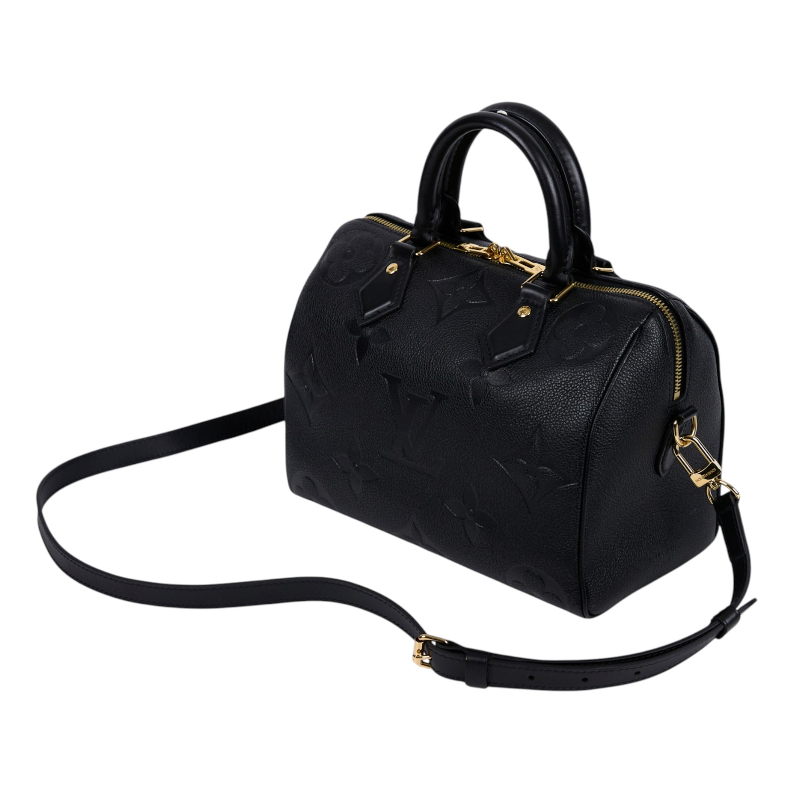 路易威登 LOUIS VUITTON Speedy Bandoulière  25 黑色 大LOGO 手提 斜背 波士頓包 M58951 晶片款  防塵袋/背帶/鎖組