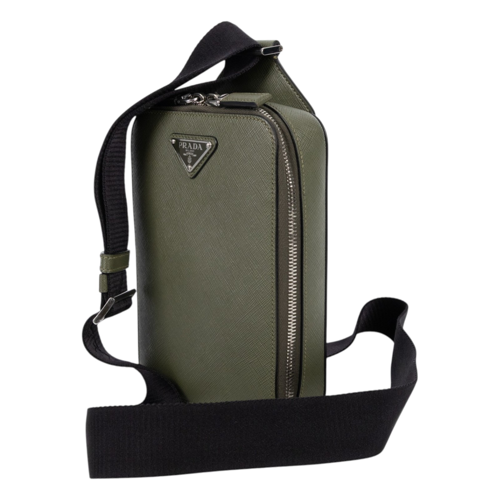 普拉達 PRADA Brique Saffiano皮革 手袋 2VZ106_9Z2 墨綠跨胸包 防塵袋