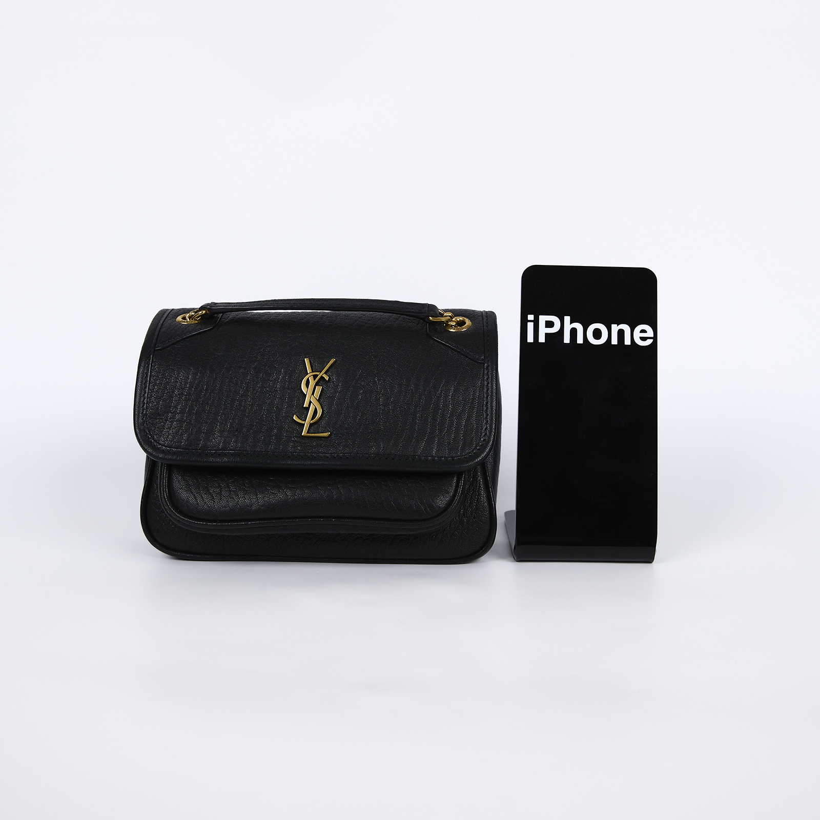 聖羅蘭 YSL SAINT LAURENT Niki 粒面小羊皮 迷你手袋 金色五金 828736AACYT 黑NIKI MINI 原廠盒子/防塵袋/購買證明