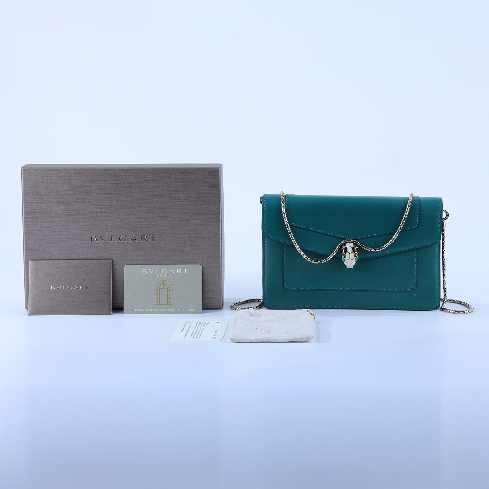 寶格麗 BVLGARI Serpenti Forever 口蓋包 280363 綠蛇頭迷你鍊包 原廠盒子/保證卡