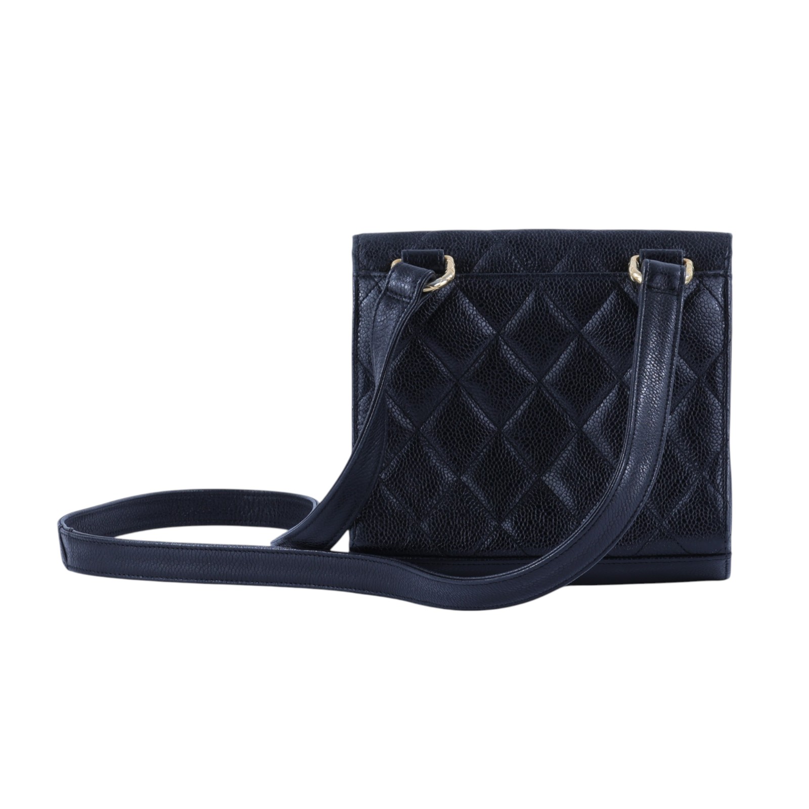 香奈兒 CHANEL CC LOGO Envelope Flap 菱格紋 信封包 斜背包  2開 黑金荔枝口蓋斜背包 無附屬品