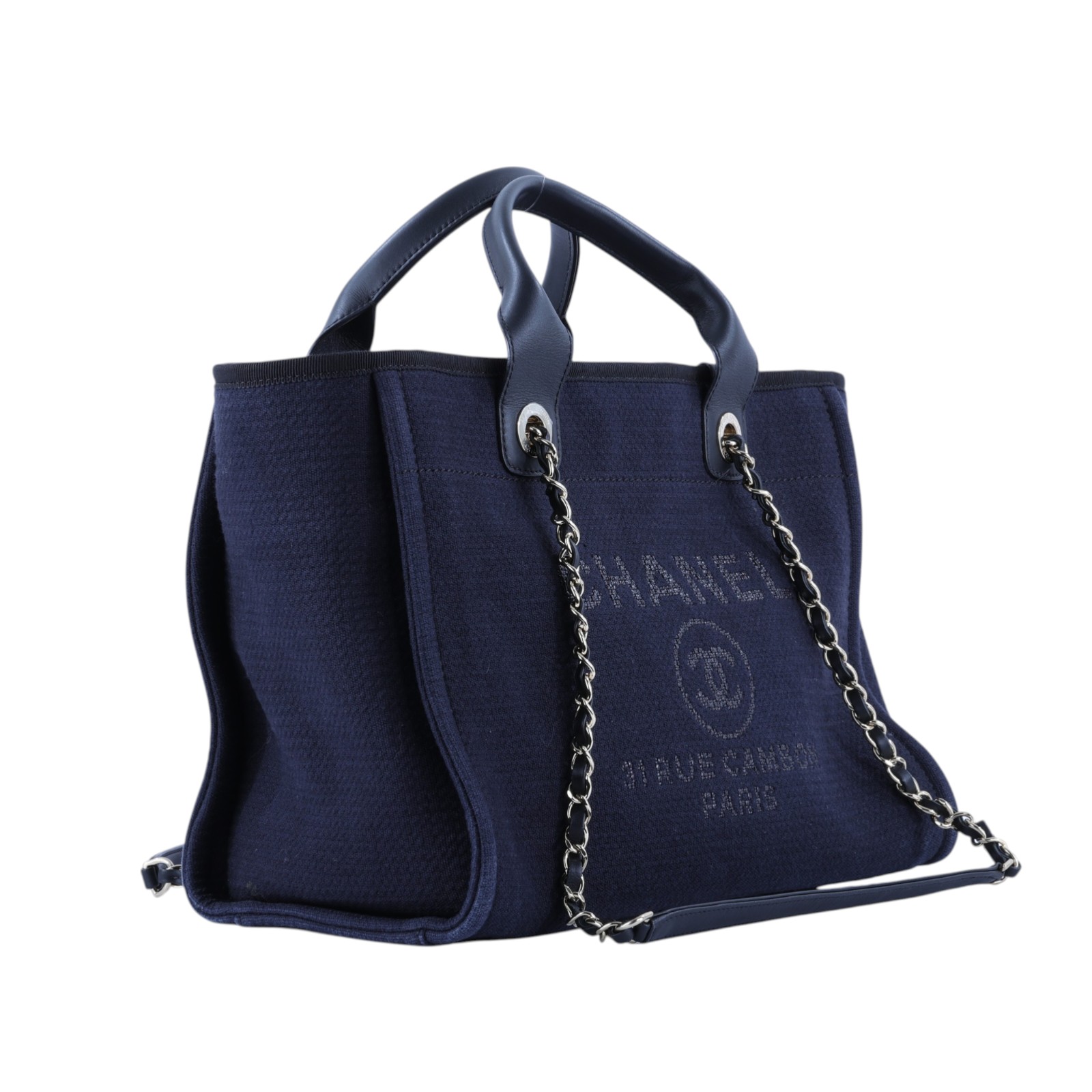 香奈兒 CHANEL 沙灘包 托特包 AS3351_帆布 晶片款 深藍帆布沙灘包 防塵袋/原廠盒子