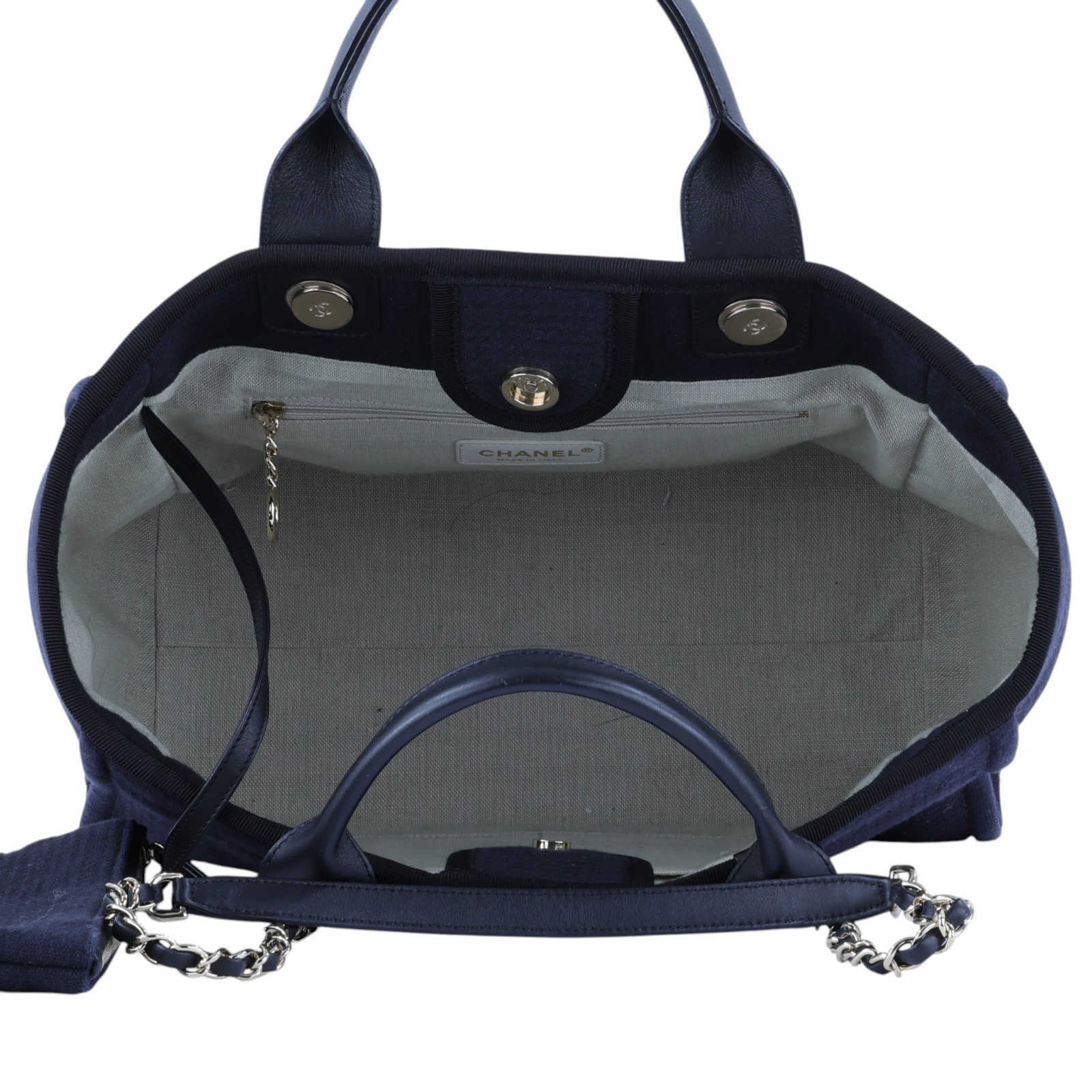 香奈兒 CHANEL 沙灘包 托特包 AS3351_帆布 晶片款 深藍帆布沙灘包 防塵袋/原廠盒子