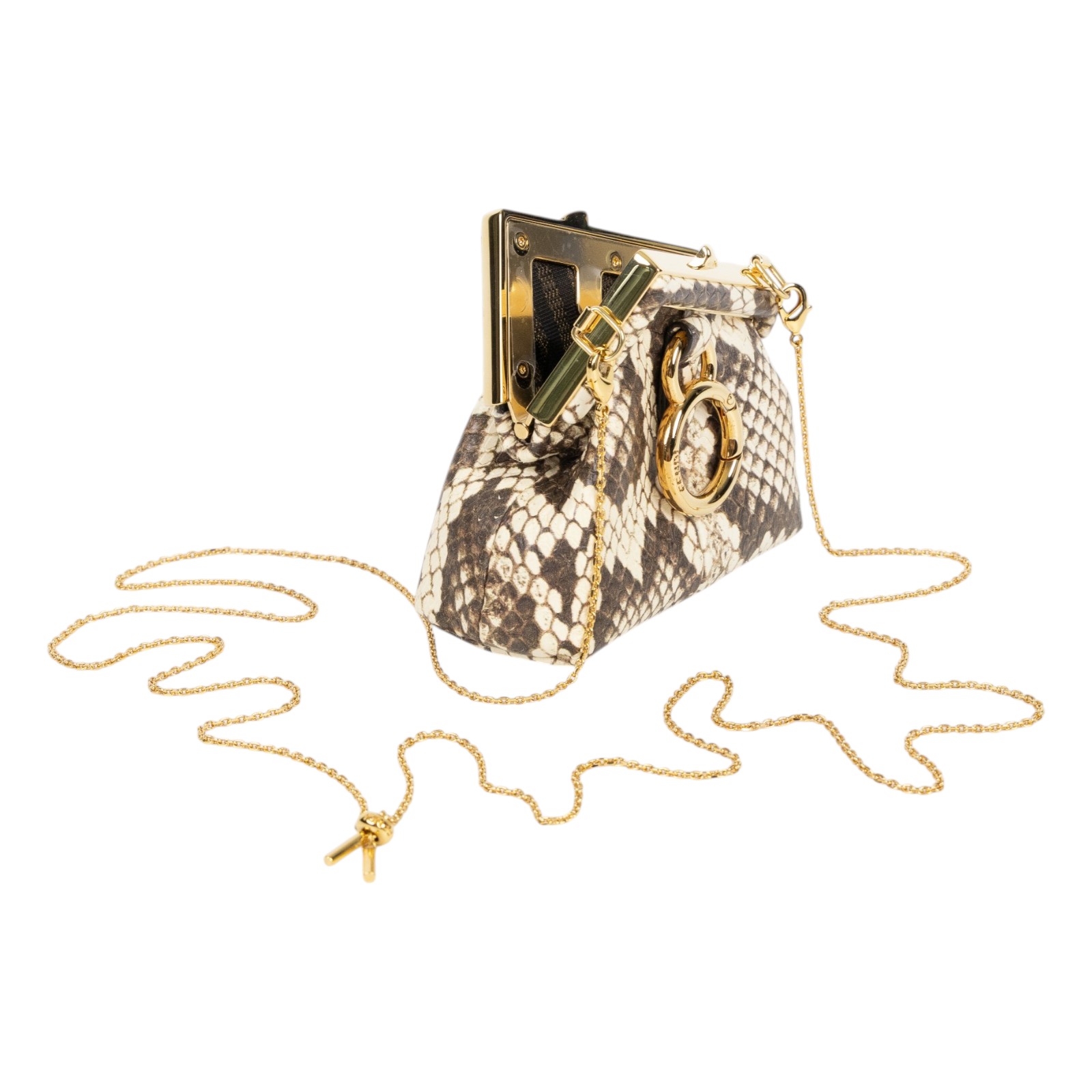 芬迪 FENDI First Nano 口金鏈條小包 零錢包 7AS051 蛇皮壓紋NANO FIRST 防塵袋