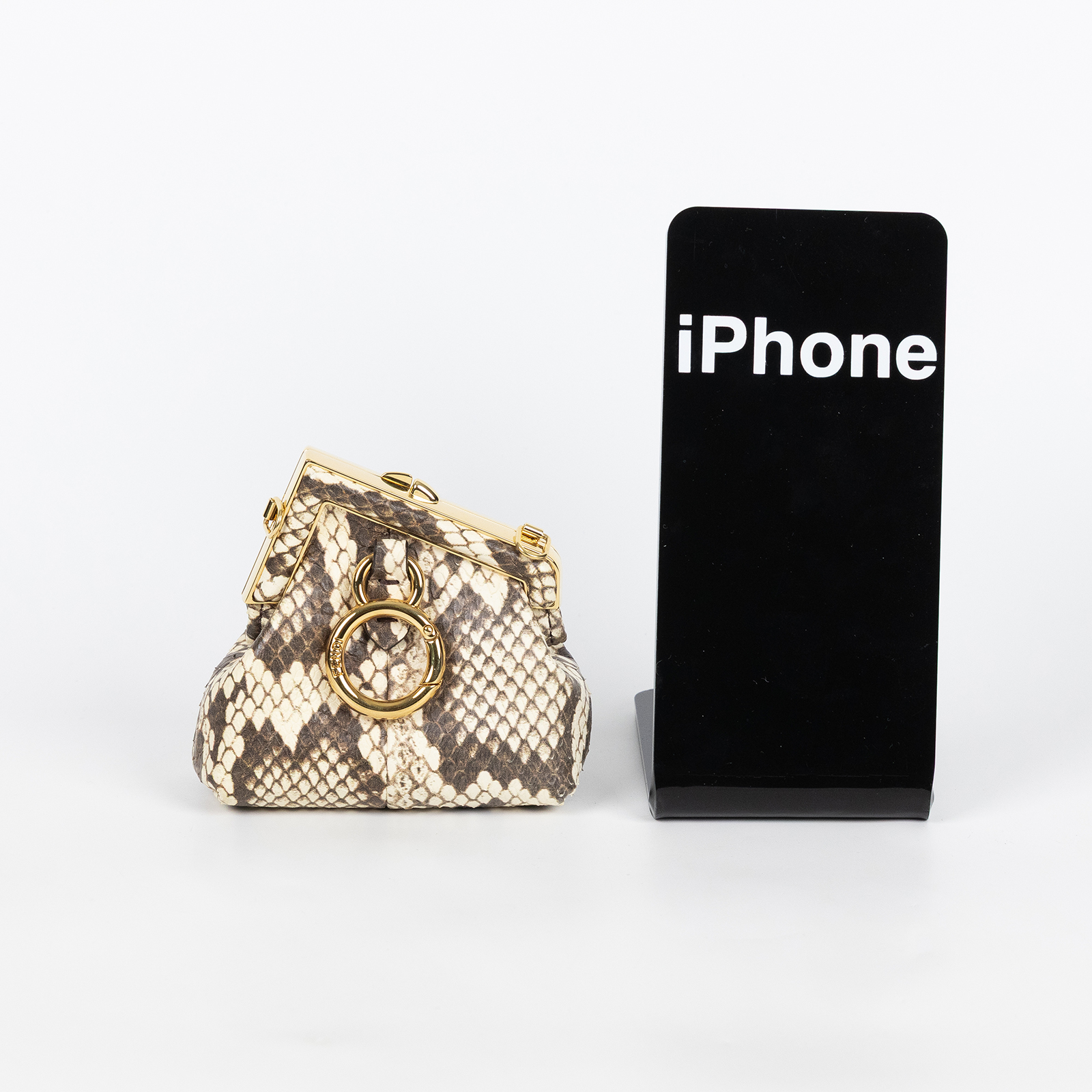 芬迪 FENDI First Nano 口金鏈條小包 零錢包 7AS051 蛇皮壓紋NANO FIRST 防塵袋