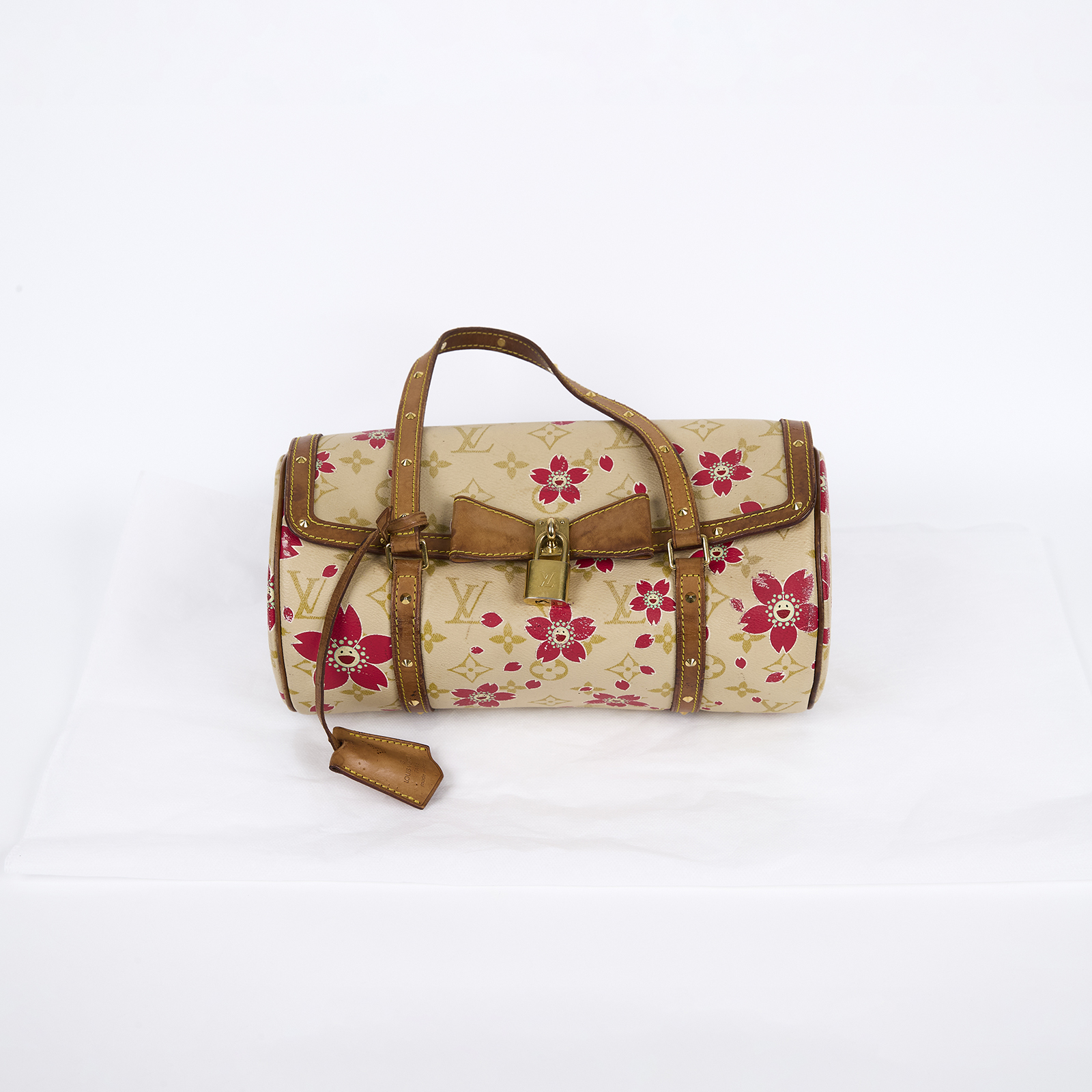路易威登 LOUIS VUITTON 村上隆 聯名 蝴蝶結飾邊 手提包 M92011 村上隆櫻花PAPILLON 鎖組(內碼不明)