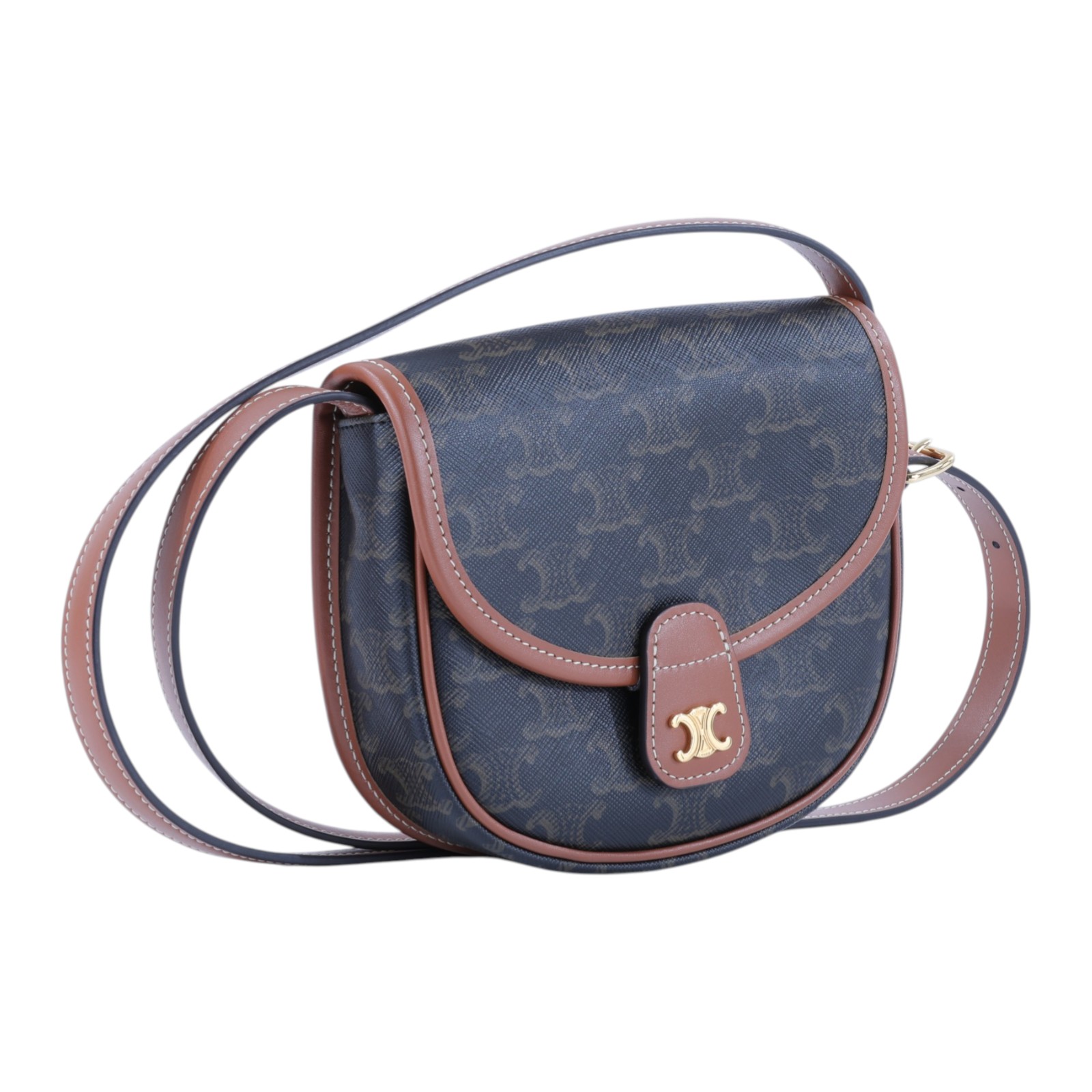 思琳 CELINE Triomphe帆布 小牛皮 迷你 Besace 斜背 肩背 馬鞍包 196702BZJ 黃褐色BESACE CLEA MINI 防塵袋