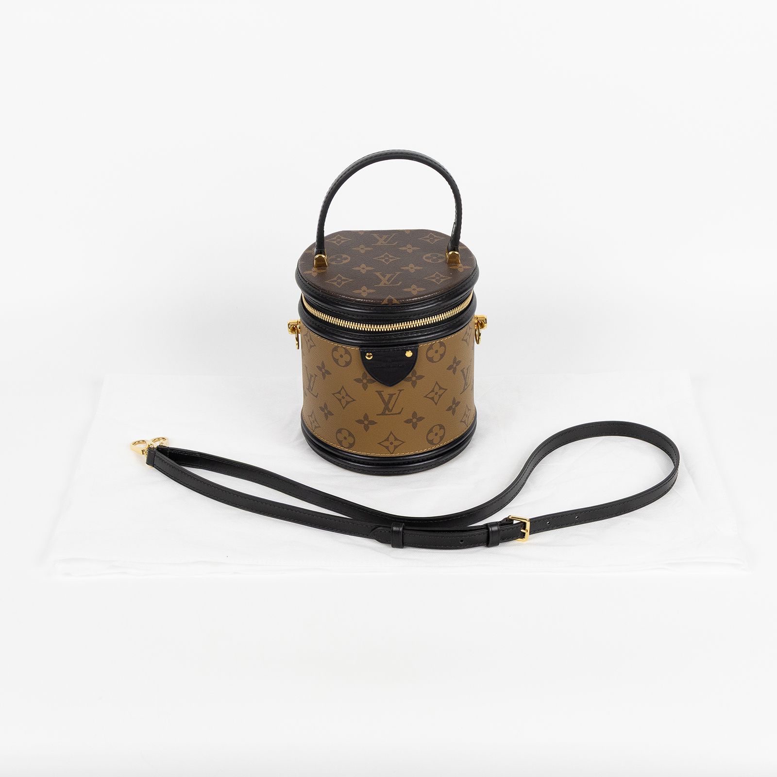 路易威登 LOUIS VUITTON Cannes 化妝箱 肩背 手提包 塗層帆布 M43986 原花雙色CANNES圓筒包 無附屬品