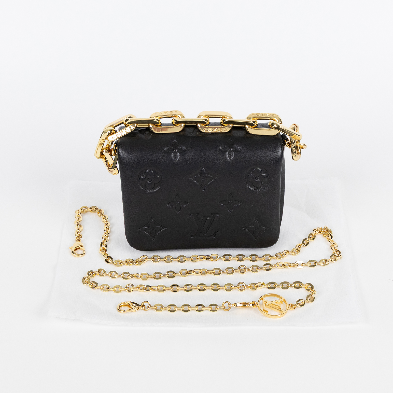 路易威登 LOUIS VUITTON Cousin Belt Chain 鏈帶包 M81125 晶片款 黑原花壓紋COUSIN 鍊帶