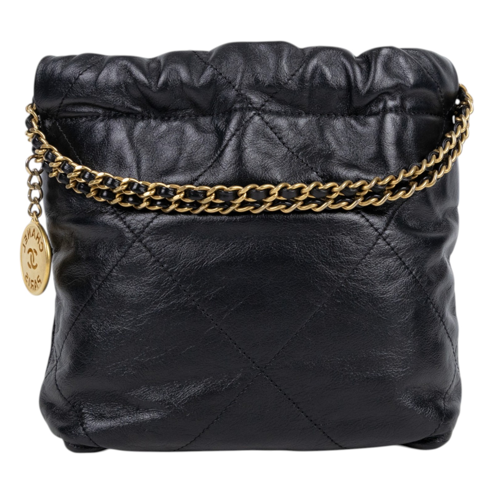 香奈兒 CHANEL 22 迷你 束口包 AS3980 晶片款 黑金小牛皮22包 MINI 新版 原廠盒子/防塵袋