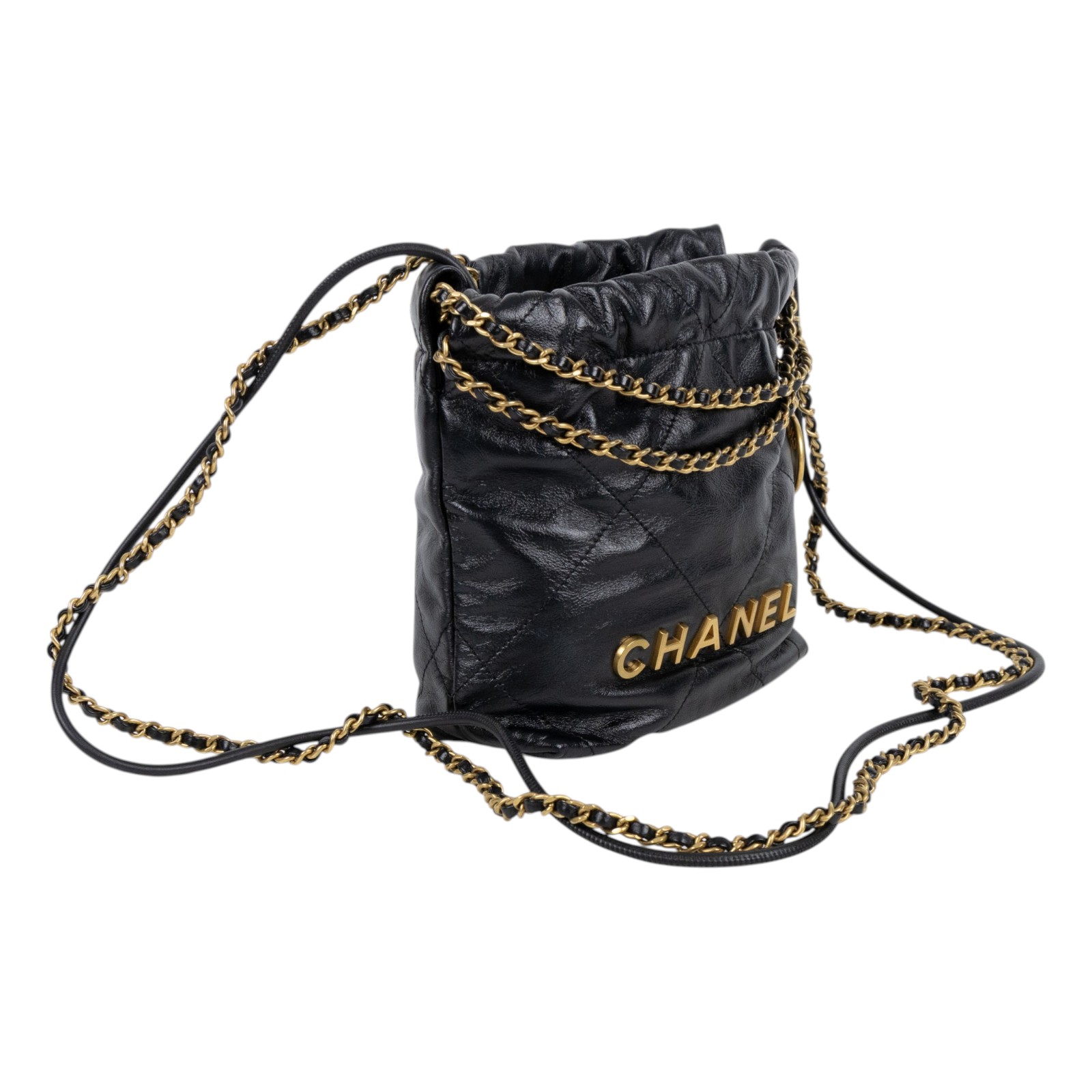 香奈兒 CHANEL 22 迷你 束口包 AS3980 晶片款 黑金小牛皮22包 MINI 新版 原廠盒子/防塵袋