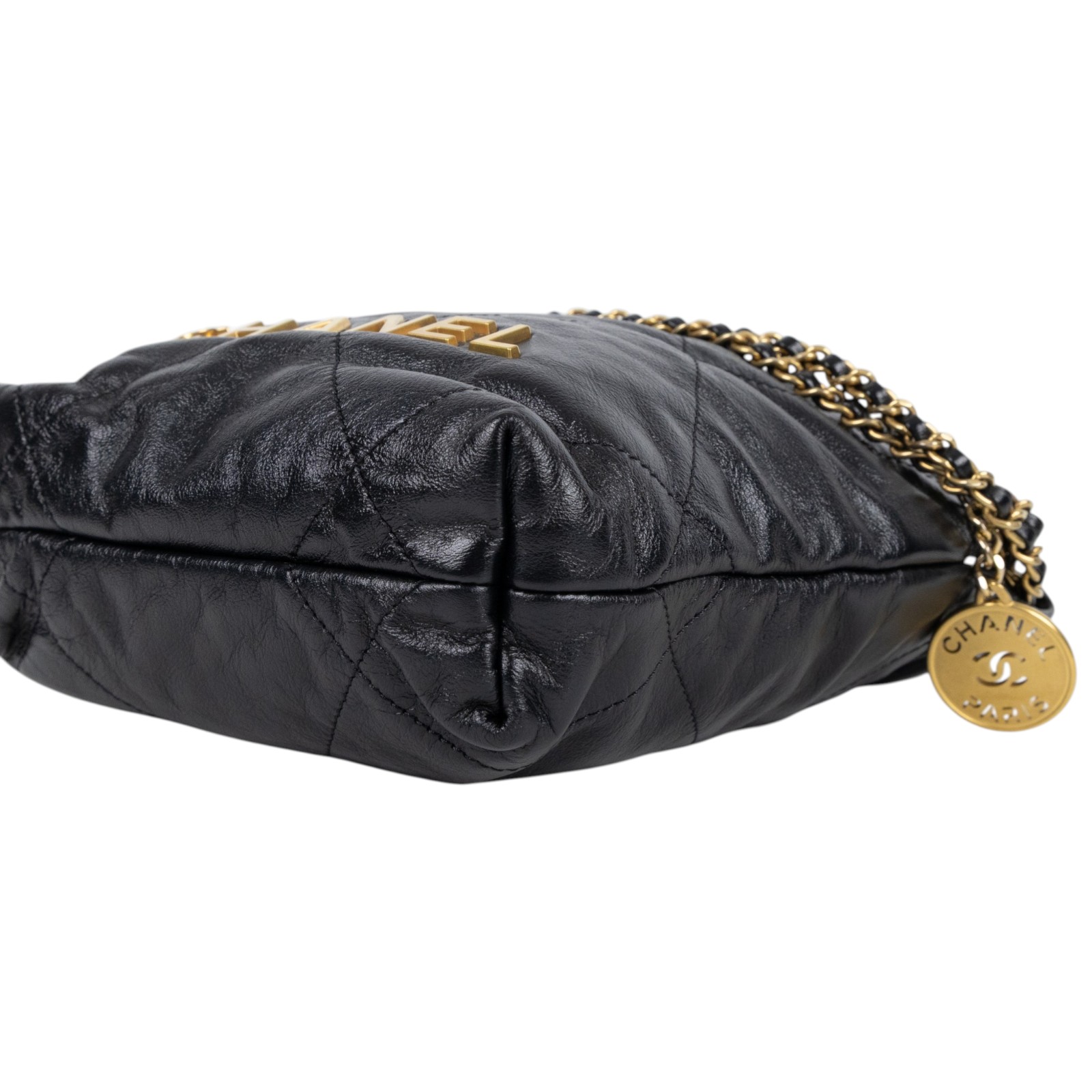 香奈兒 CHANEL 22 迷你 束口包 AS3980 晶片款 黑金小牛皮22包 MINI 新版 原廠盒子/防塵袋