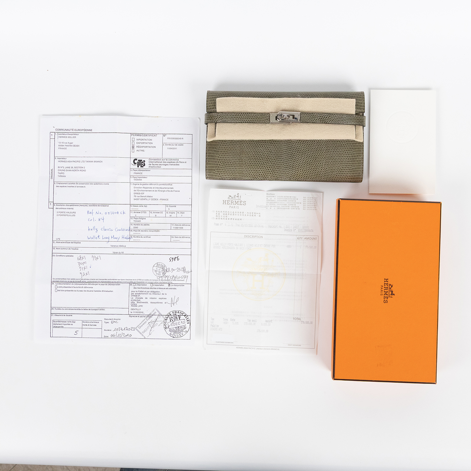 愛馬仕 Hermes Kelly 長夾 錢包 銀色五金 深灰色 H051304CK84   原廠盒子/購買證明/瀕臨絕種野生動植物國際貿易公約