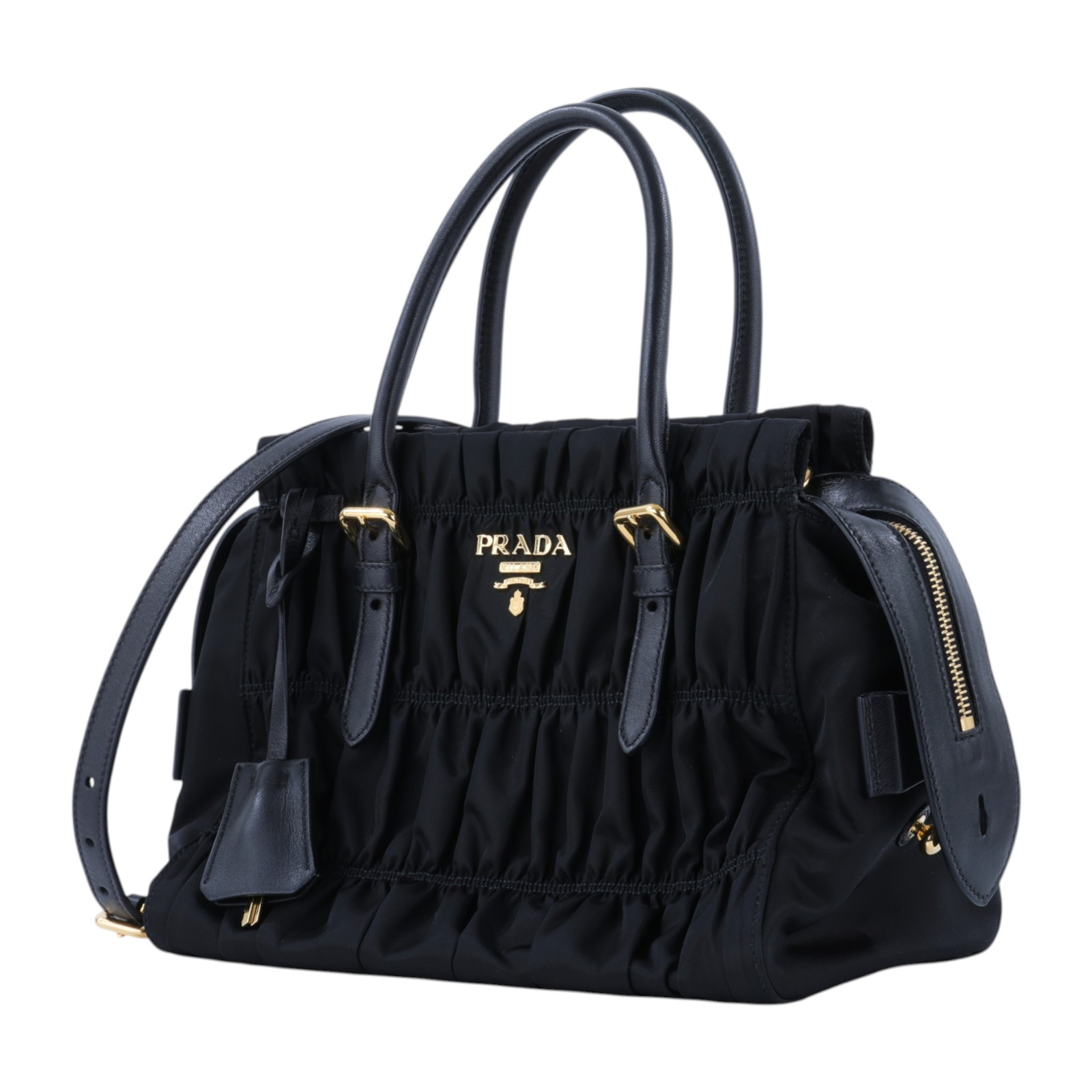 普拉達 PRADA 尼龍 手提包 1BA086_QR1 黑尼龍肩背包 保證卡