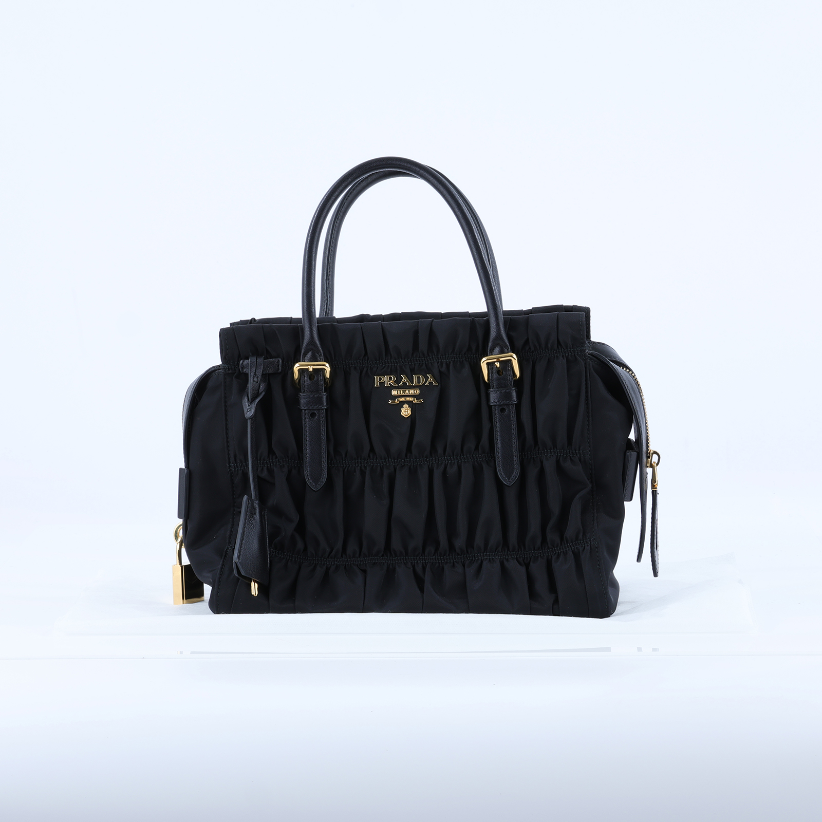 普拉達 PRADA 尼龍 手提包 1BA086_QR1 黑尼龍肩背包 保證卡