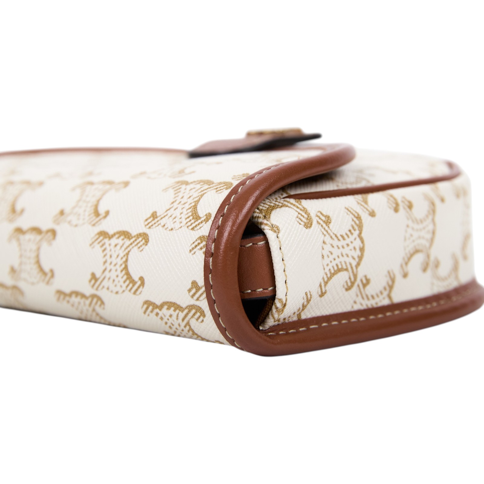 思琳 CELINE Triomphe帆布 小牛皮 迷你 Besace 斜背 肩背 馬鞍包 196702BZJ 白凱旋門MINI BESACE馬鞍包 無附屬品