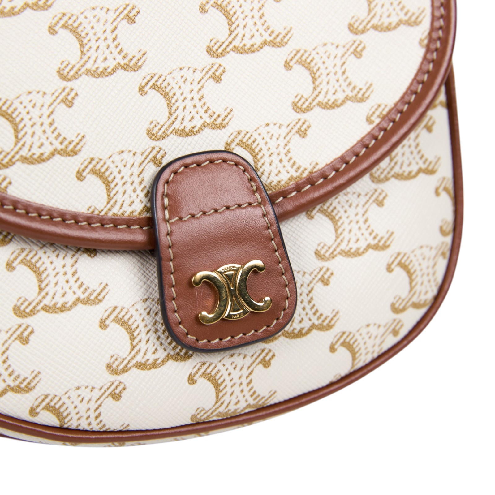 思琳 CELINE Triomphe帆布 小牛皮 迷你 Besace 斜背 肩背 馬鞍包 196702BZJ 白凱旋門MINI BESACE馬鞍包 無附屬品