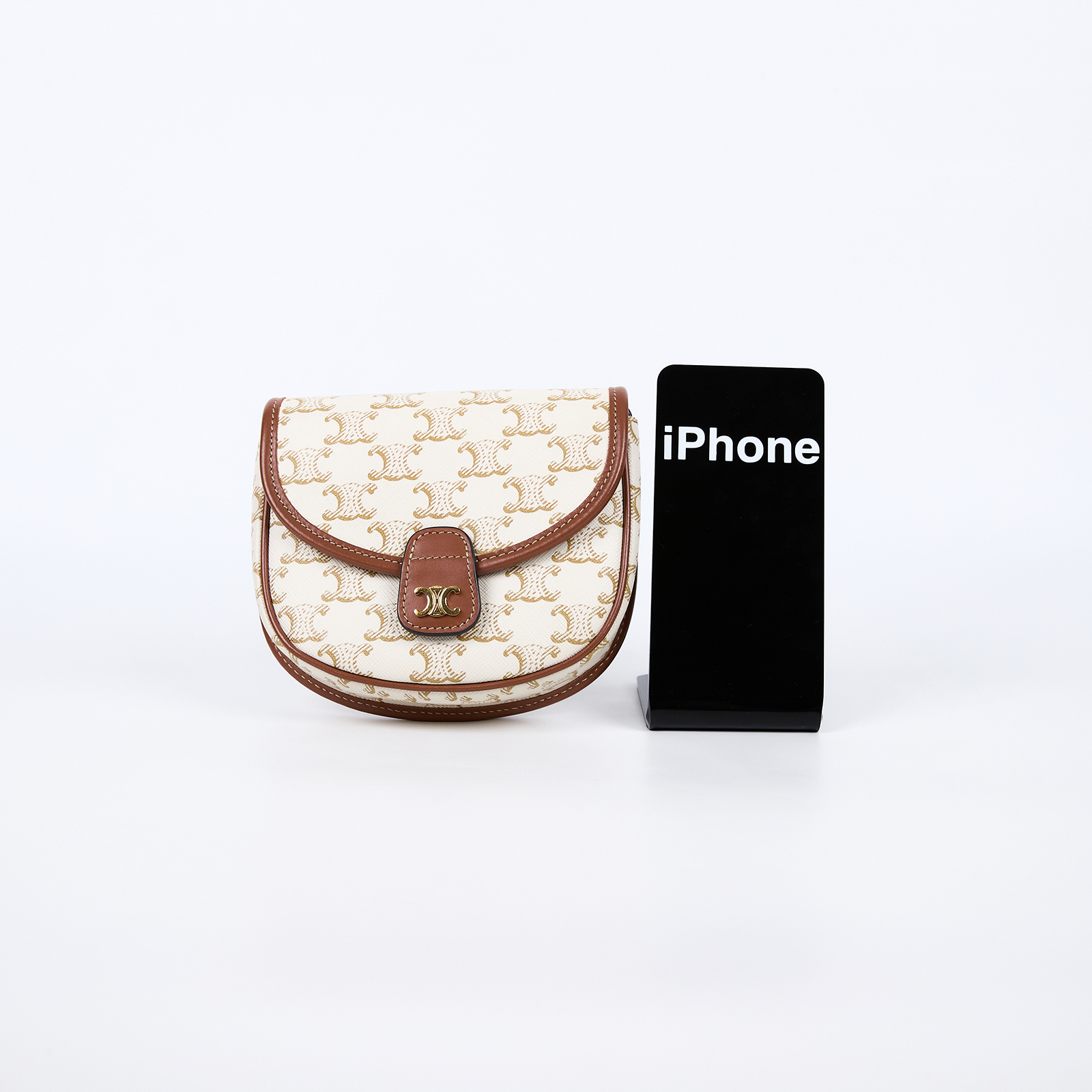 思琳 CELINE Triomphe帆布 小牛皮 迷你 Besace 斜背 肩背 馬鞍包 196702BZJ 白凱旋門MINI BESACE馬鞍包 無附屬品