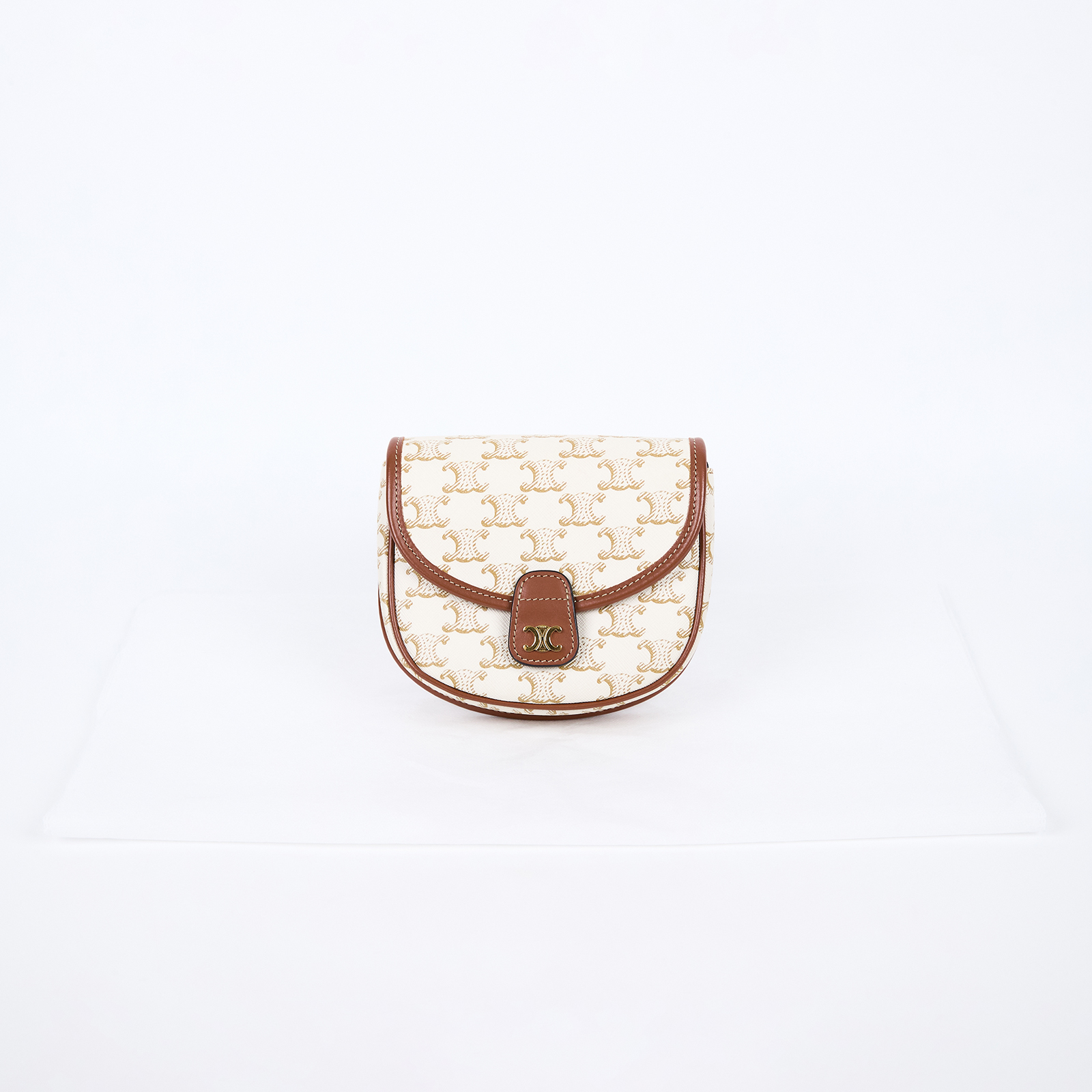 思琳 CELINE Triomphe帆布 小牛皮 迷你 Besace 斜背 肩背 馬鞍包 196702BZJ 白凱旋門MINI BESACE馬鞍包 無附屬品